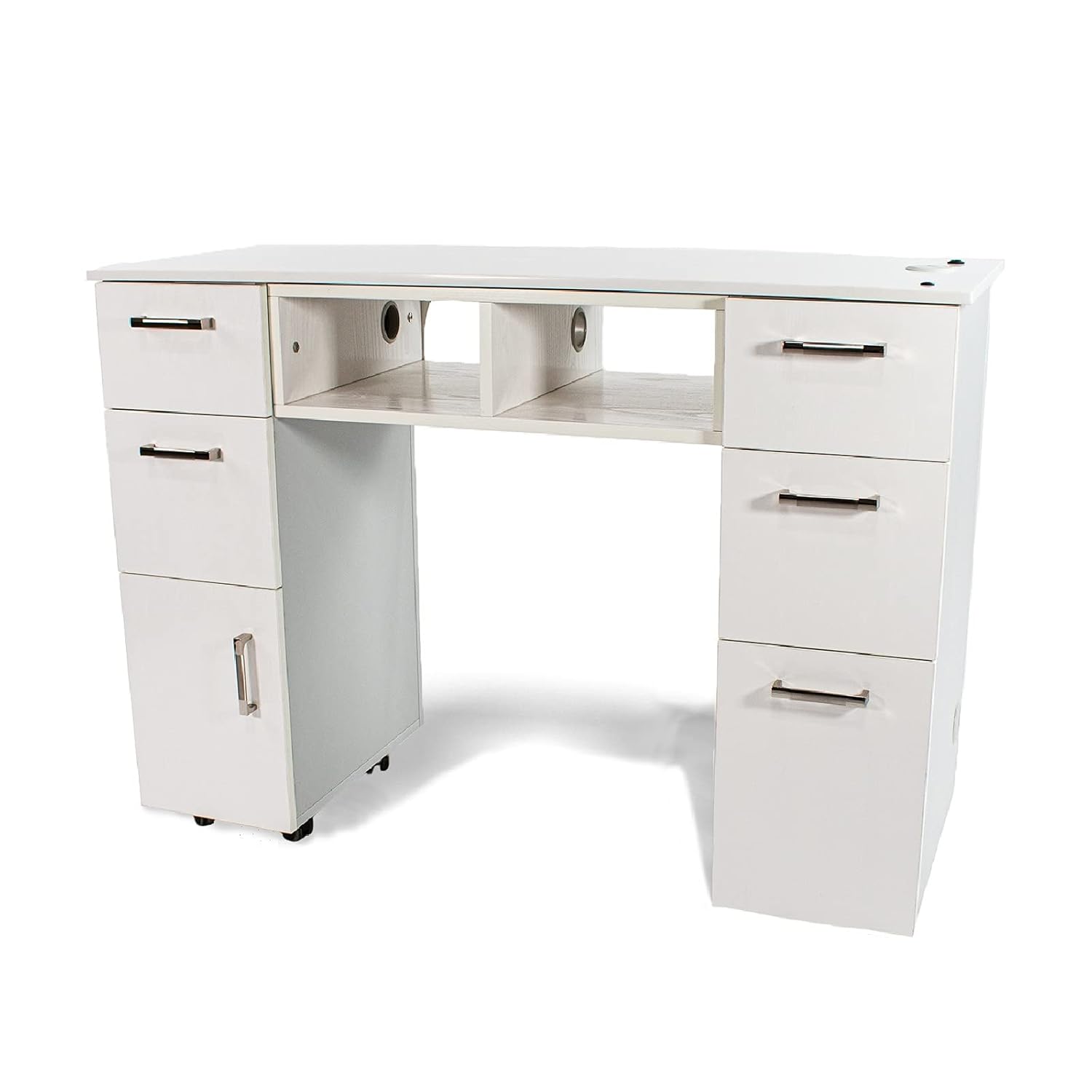 Seneca Manicure Table, Nail Station for Beauty Salon Furniture & Equipment, Stone Top Acetone Resistant & 2UV Hole, Ash Grey