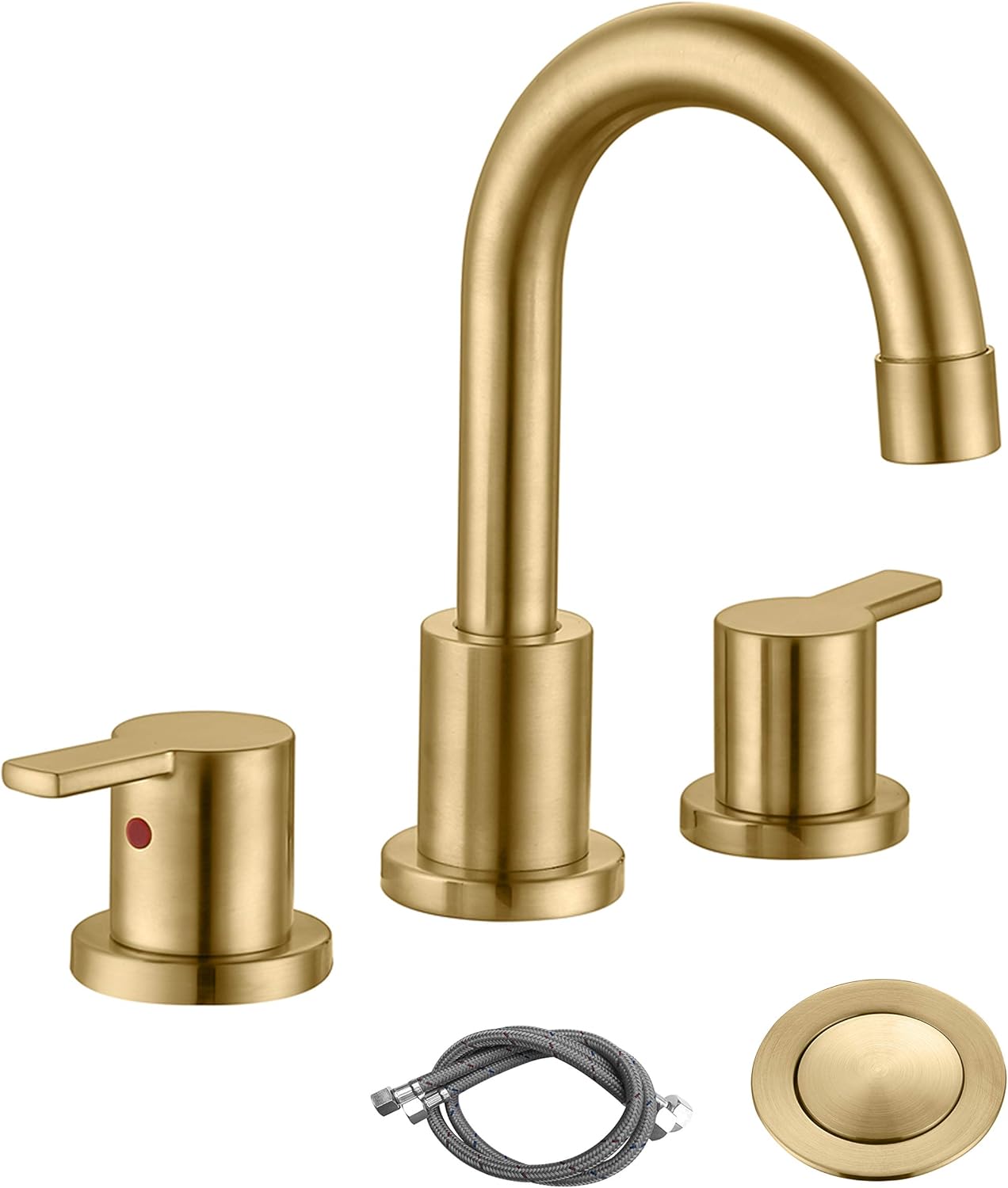 RKF Two Handle Widespread Bathroom Sink Faucet with Pop-up Drain with overflow and CUPC Faucet Supply Hoses,Matte Black,WF015-9-MB