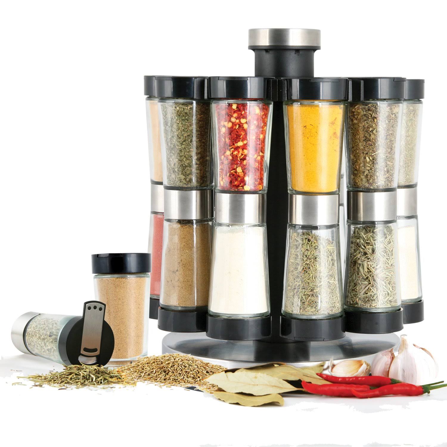Orii GSR2520 Hourglass Kitchen Spice Rack, Silver 20 Jars