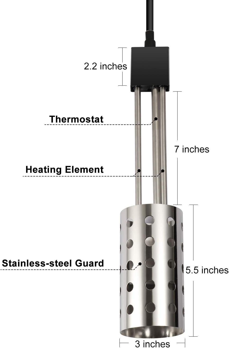 GESAIL 1000W Electric Immersion Heater, Bucket Water Heater with 304 Stainless-Steel Guard, Submersible Bucket Heater with Thermostat and Auto Shutoff, Heats 5 Gallons Water in Minutes Pack of 2