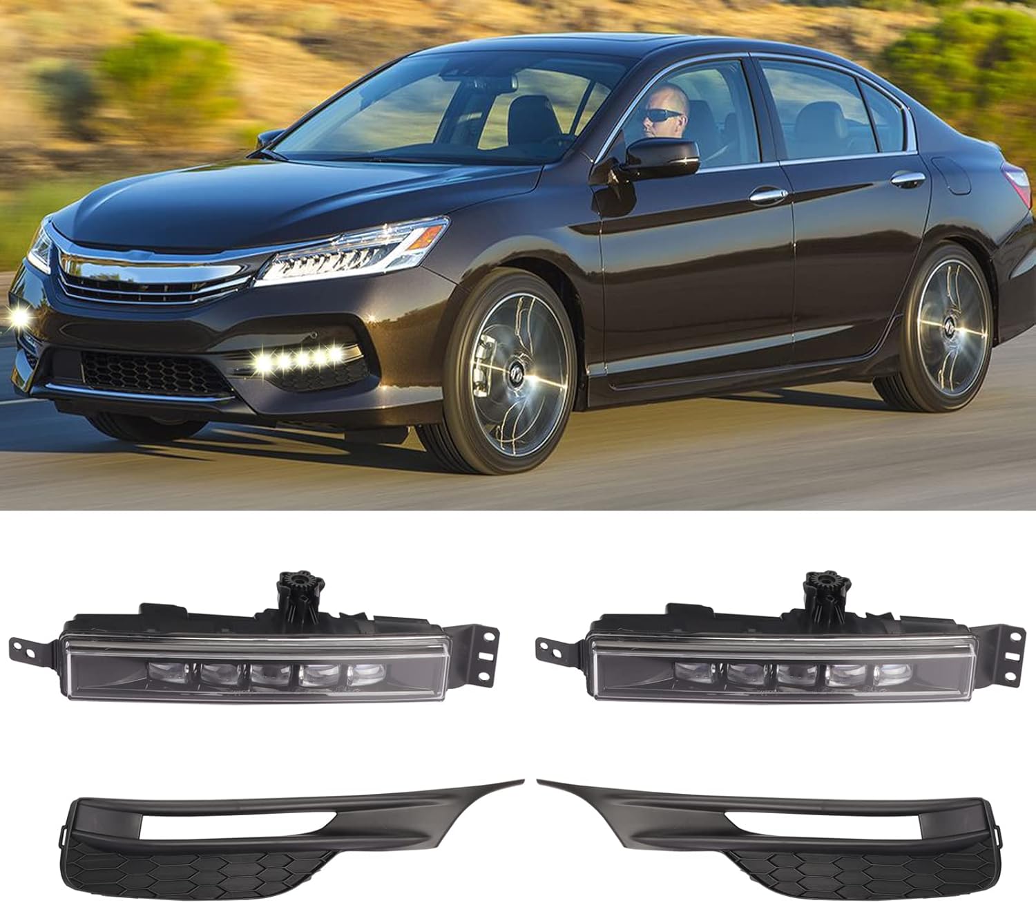 Duolctrams LED Bumper Fog Lights Driving Lamps w/Switch Assembly Compatible For 2016-2017 Honda Accord Sedan,Driver & Passenger Side