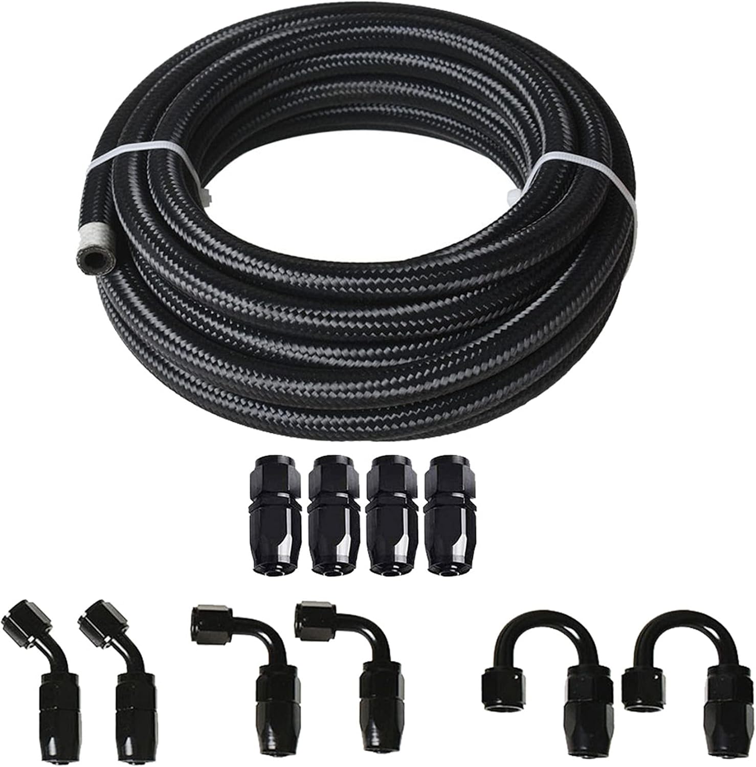 labwork Fuel Line Hose Kit, 10AN 20FT Nylon Stainless Steel Braided Fuel Line Oil/Gas/Fuel Hose End Fitting Hose with 10PCS Swivel Fuel Hose Fitting Adapter Kit-Black Pack of 2