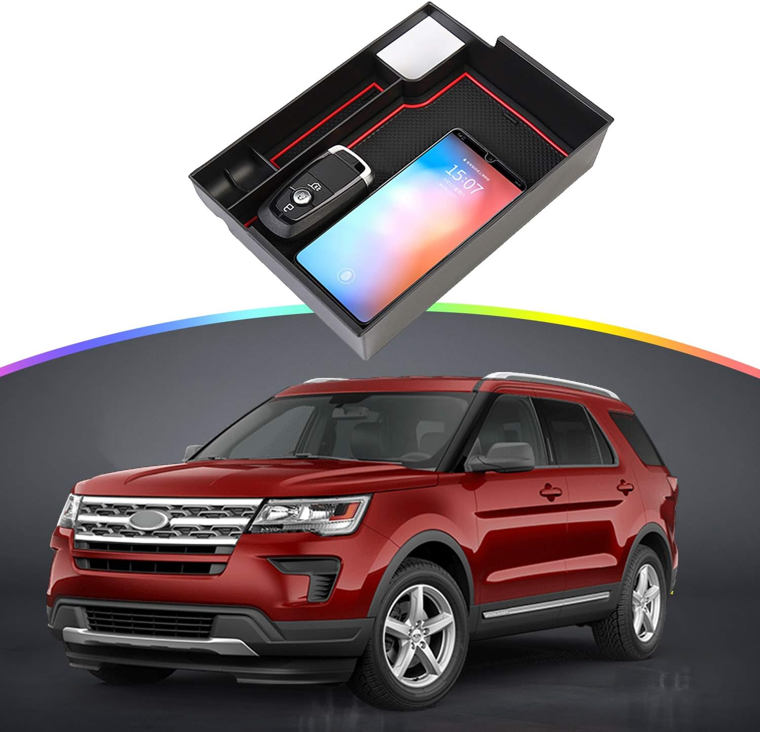 ZCLINKO Center Console Organizer for 2020+ Fodr Explorer Armrest Storage Box Interior Accessories Armrest Organizer ABS Material Tray Insert Organizer Glove Pallet Secondary Storage Container (Red)