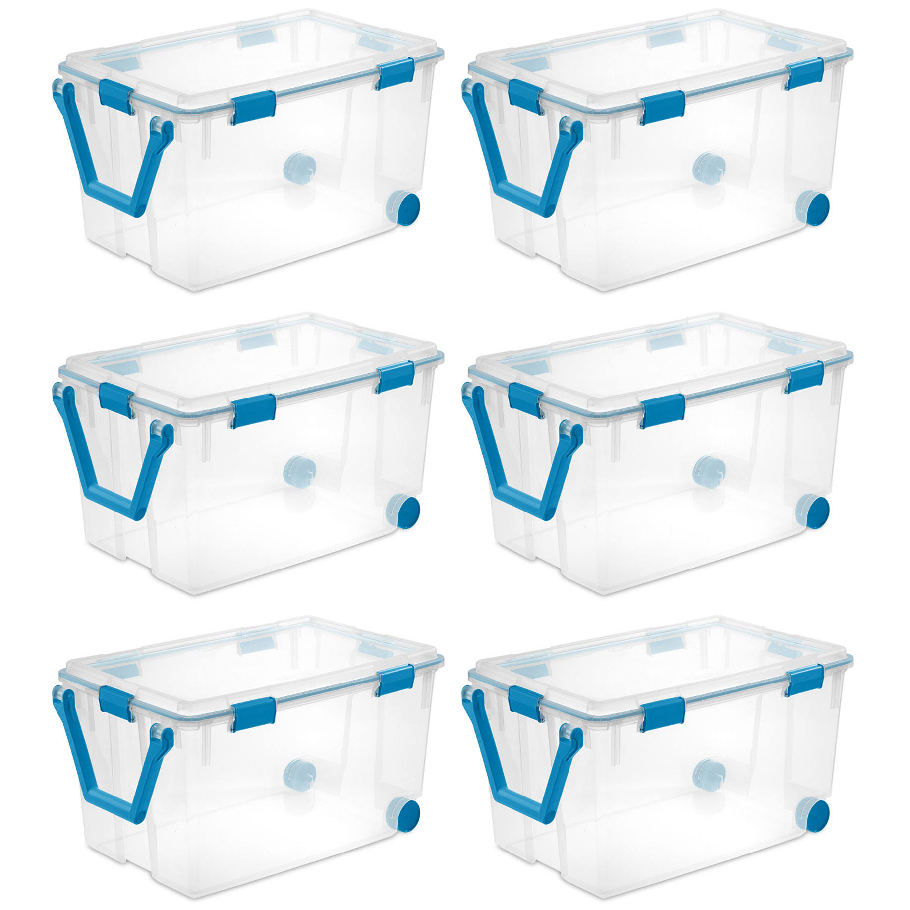 Sterilite 120 Quart Clear Plastic Storage Box u0026 Lid w/ Blue Latches (6 Pack)
