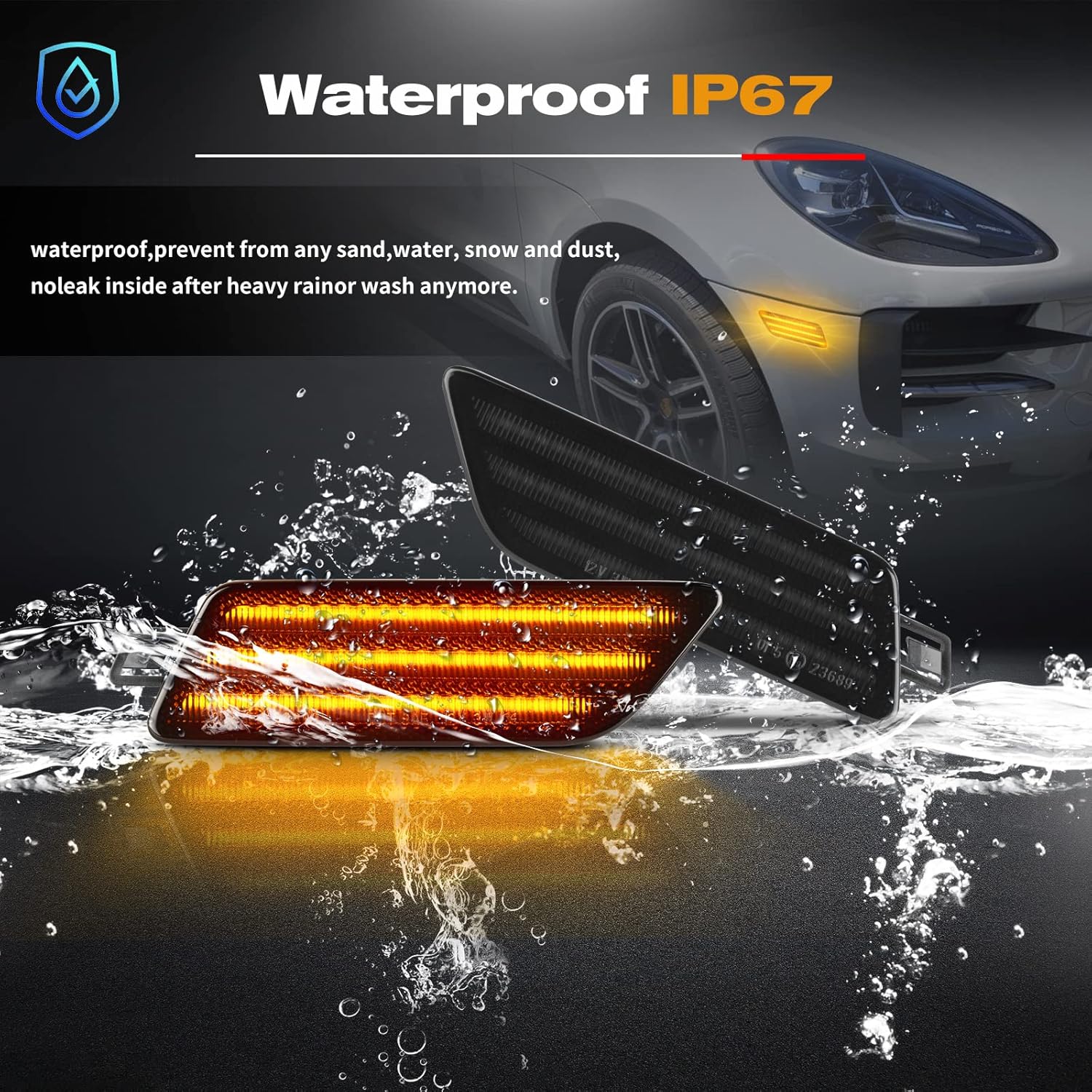 POPMOTORZ Full LED Front Bumper Side Marker Light Amber Side Turn Signal Lamp Lights Assembly Compatible With 2014-2021 Porsche Ma-can, Powered by 40-SMD LED, Replace OEM Front Side marker Lamps