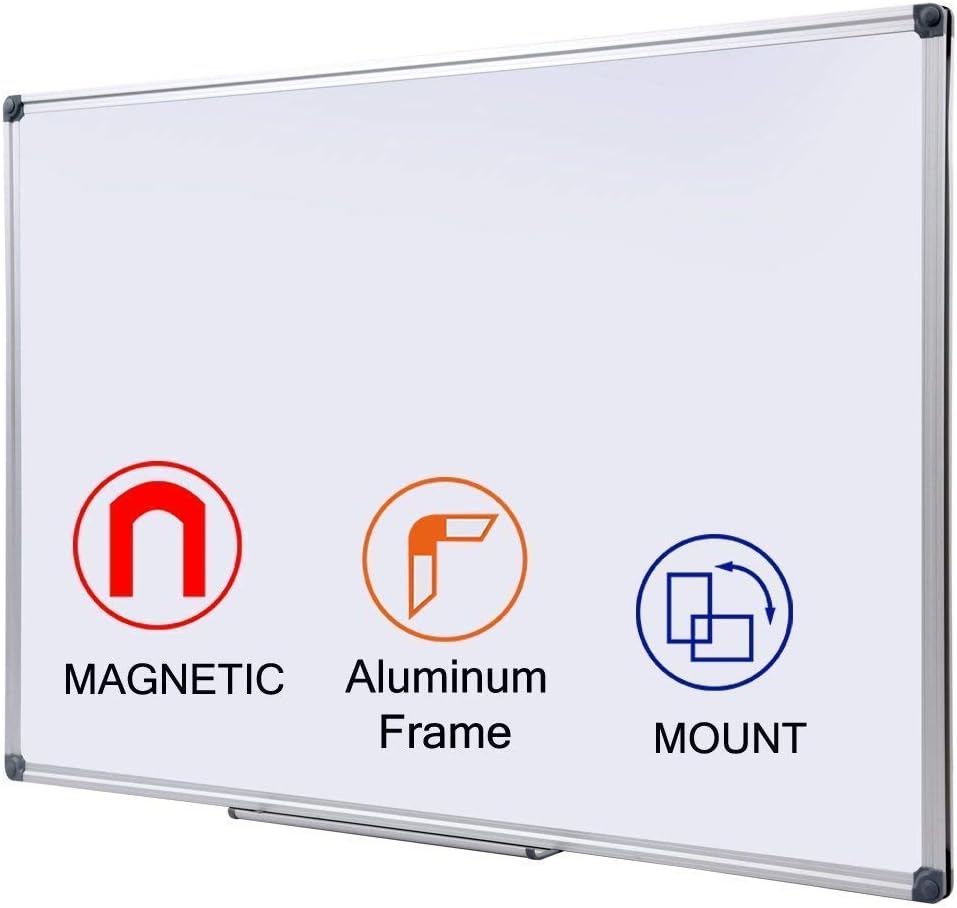 DexBoard Magnetic Dry Erase Board with Pen Tray| Wall-Mounted Aluminum Message Presentation White Board for Office & Classroom , 40