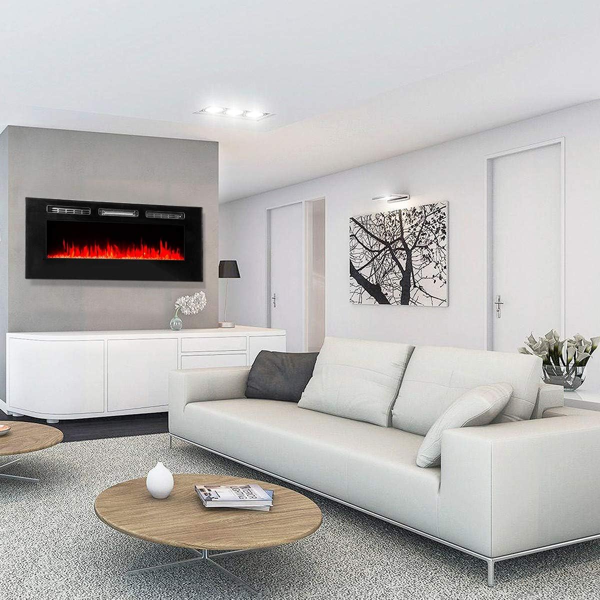 XtremepowerUS Recessed Electric Fireplace Dual in-Wall/Wall Mounted Electric Heater Insert Fireplace 750W 1500W (50