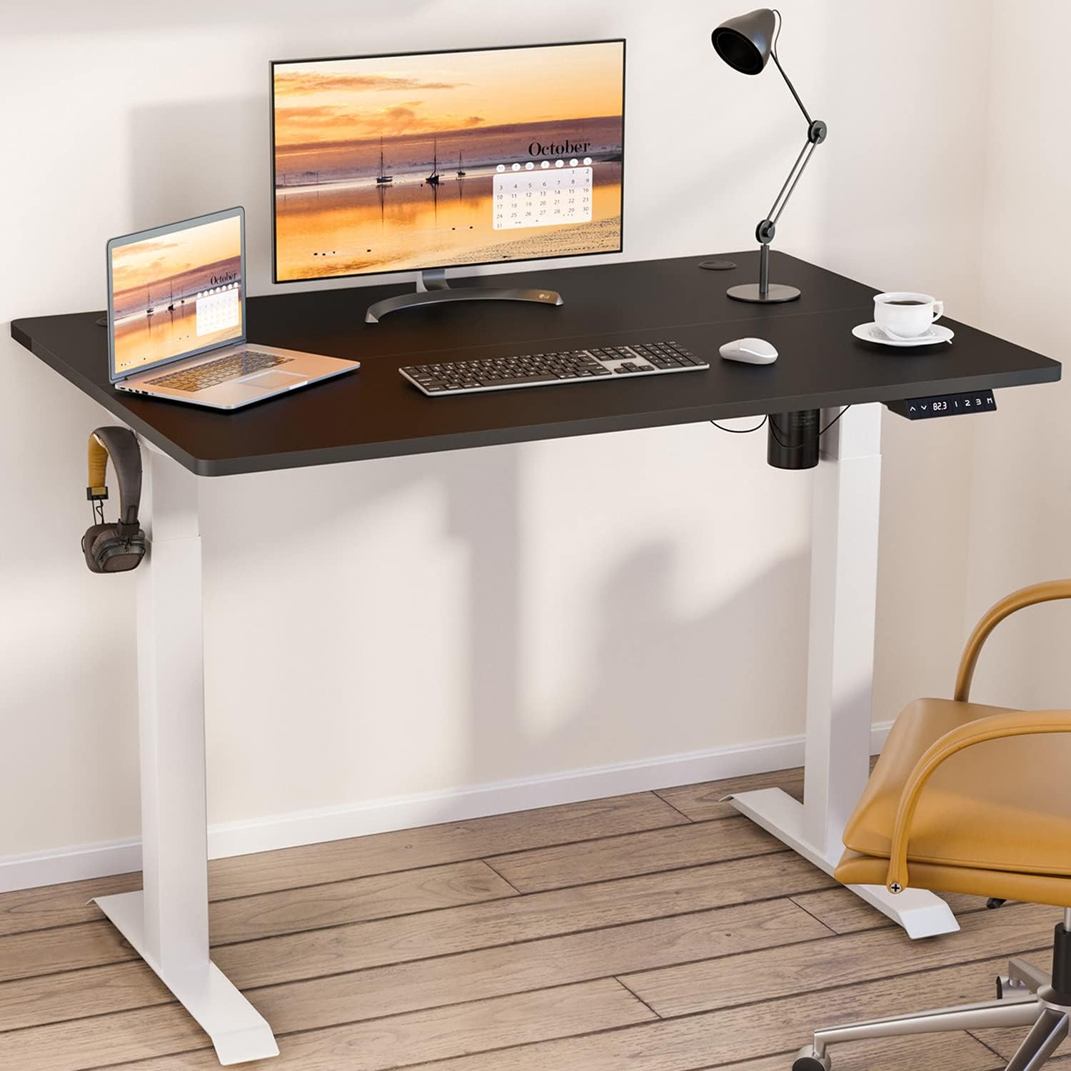 Meilocar Height Adjustable Electric Standing Desk, Sit Stand Computer Desk w/Memory Controller, Home Office Workstation Stand up Desk w/Splice Board, 48
