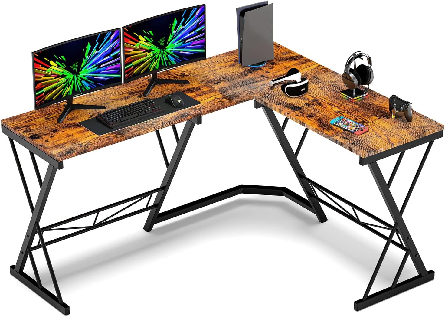 L Shaped Home Office Computer Gaming Desk Table, DORPU 60 in Black Study Writing Laptop Large Corner Desk, Space-Saving & Easy to Assemble