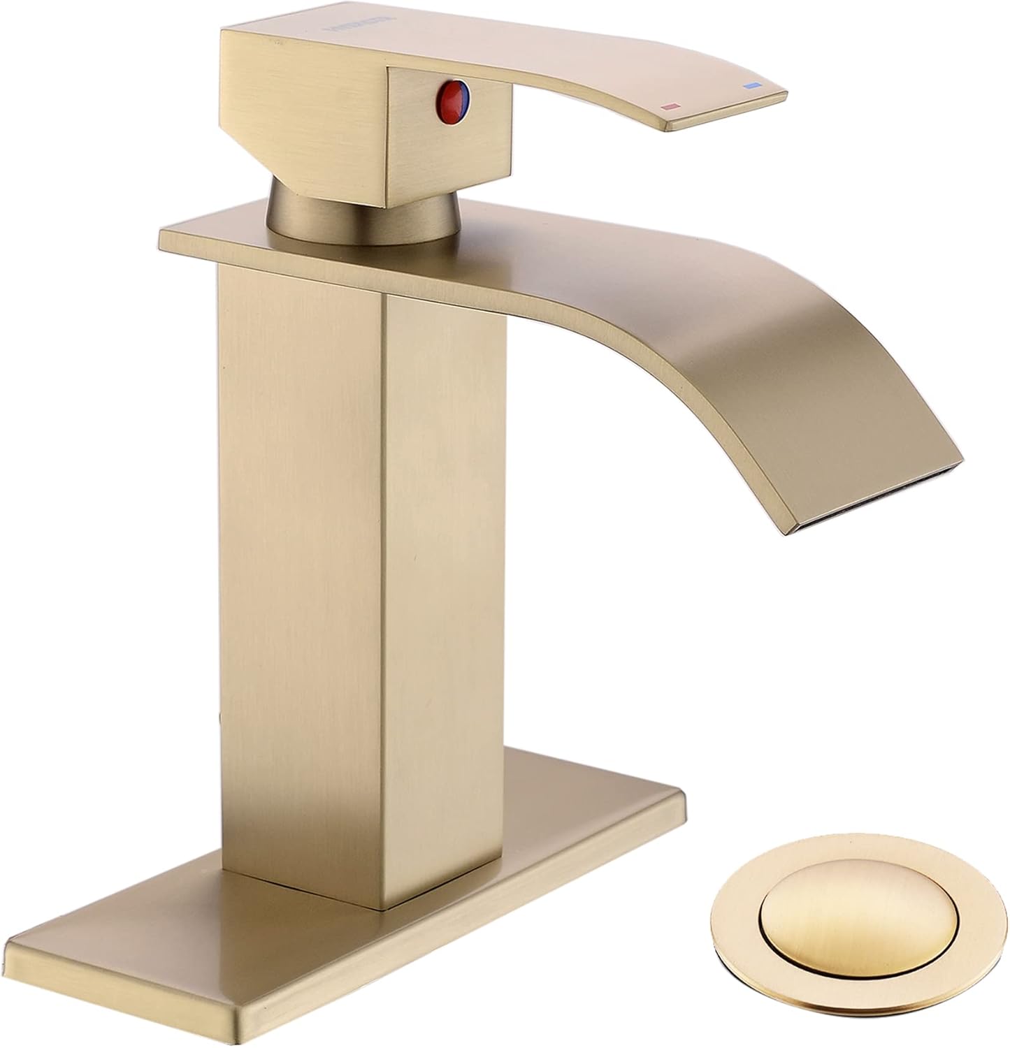 HYEASTR Waterfall Bathroom Faucet Single Handle Bathroom Sink Faucet with Overflow Pop Up Drain & Supply Lines Matte Black 1 or 3 Hole