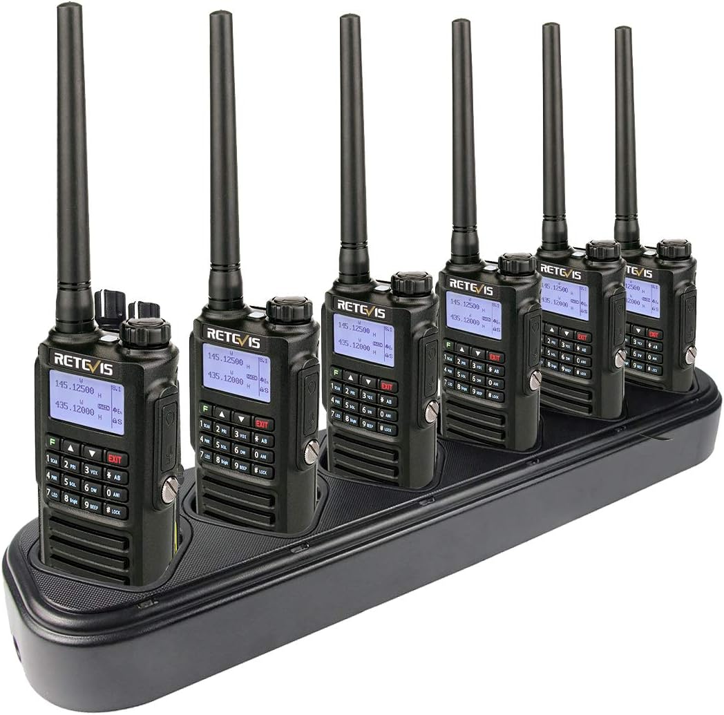 Retevis RT87 Two Way Radio Long Range,High Power IP67 Waterproof Walkie Talkie (6 Pack) with Six-Way Charger, Dual Band 128CH VOX