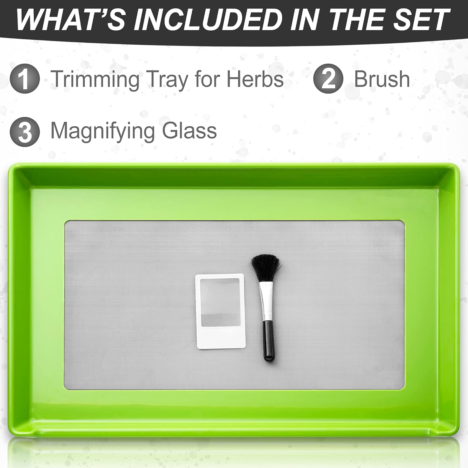 Hydroponic Indoor Growing Bud Trimming Tray with mesh kief Sifter Screen, Magnifying Card Scraper and Brush Pack of 2