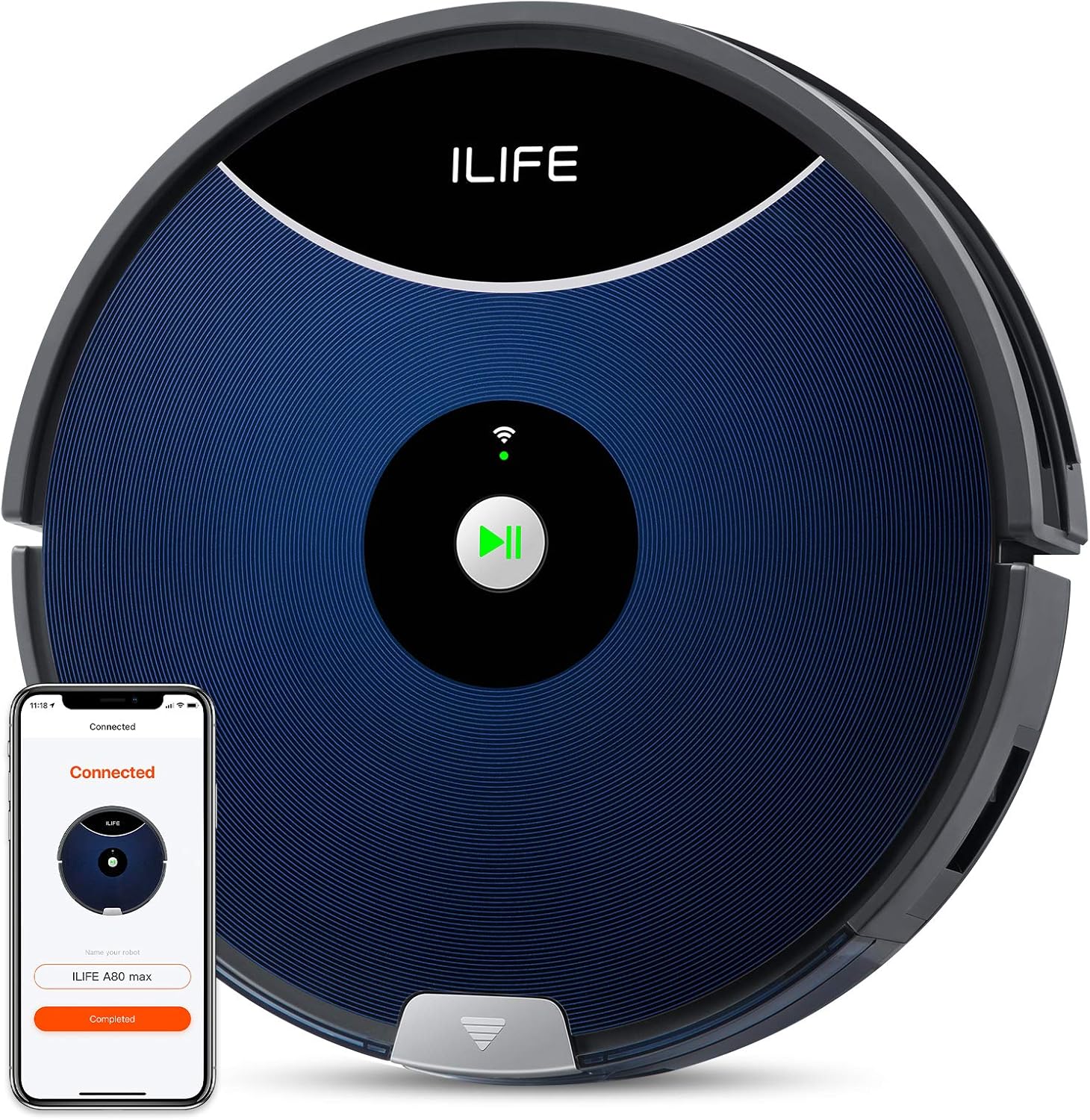 ILIFE A80 Max Robot Vacuum Cleaner, 2000Pa Max Suction, Wi-Fi Connected, Works with Alexa, 2-in-1 Roller Brush, Self-Charging, Slim and Quiet, Ideal for Pet Hair, Hard Floor and Medium Pile Carpet.