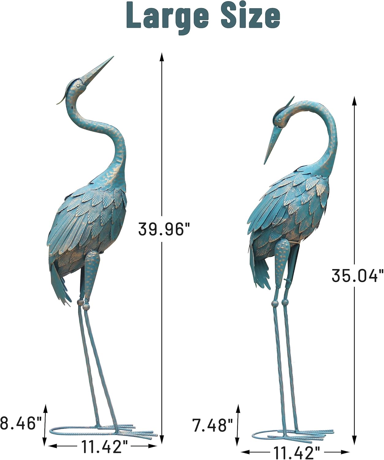Oritty Crane Garden Statue for Outside, Blue Heron Garden Statue Metal Crane Yard Art for Outdoor Patio Backyard Pool Lawn Decor, Bird Garden Sculpture & Statues, Set of 2