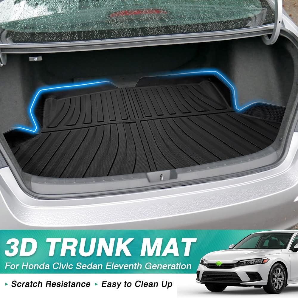 Mixsuper Custom Fit for Cargo Liner Honda Civic Sedan 2022 2023 Trunk Mat All Weather Rear Cargo Trunk Floor Mat Pack of 2