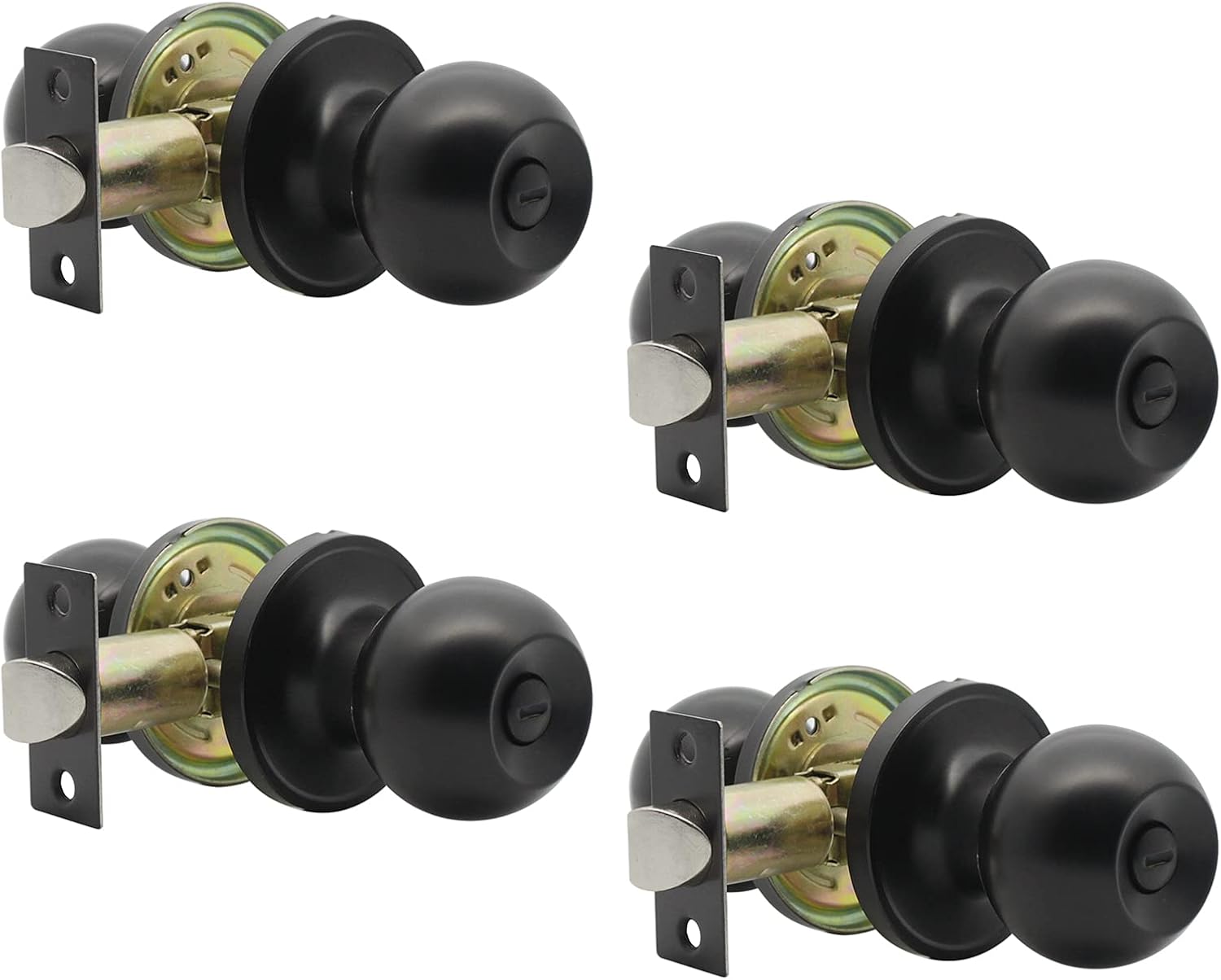 Probrico Flat Black Round Privacy Door Knobs, Roun Ball Interior Keyless Door Knobs for Bedromm Bathroom, Solid Stainless Steel Door Locksets (6 Pack) Pack of 2