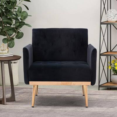 31.1'' Wide Tufted Velvet Round Arms Accent Chair Mercer41 Body Fabric: Ink Velvet