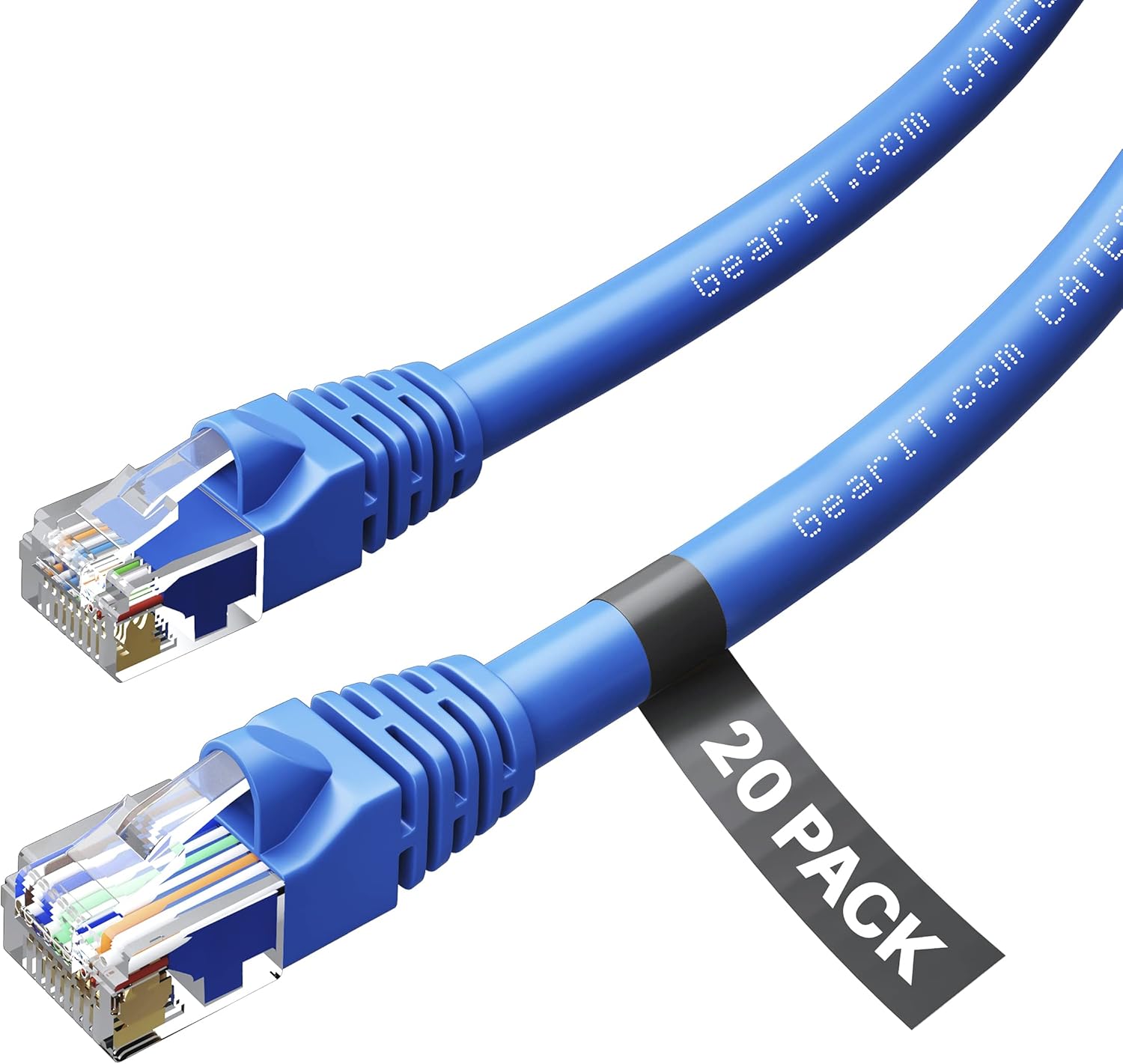 GearIT Cat 6 Ethernet Cable 25 ft (20-Pack) - Cat6 Patch Cable, Cat 6 Patch Cable, Cat6 Cable, Cat 6 Cable, Cat6 Ethernet Cable, Network Cable, Internet Cable - Blue 25 Feet