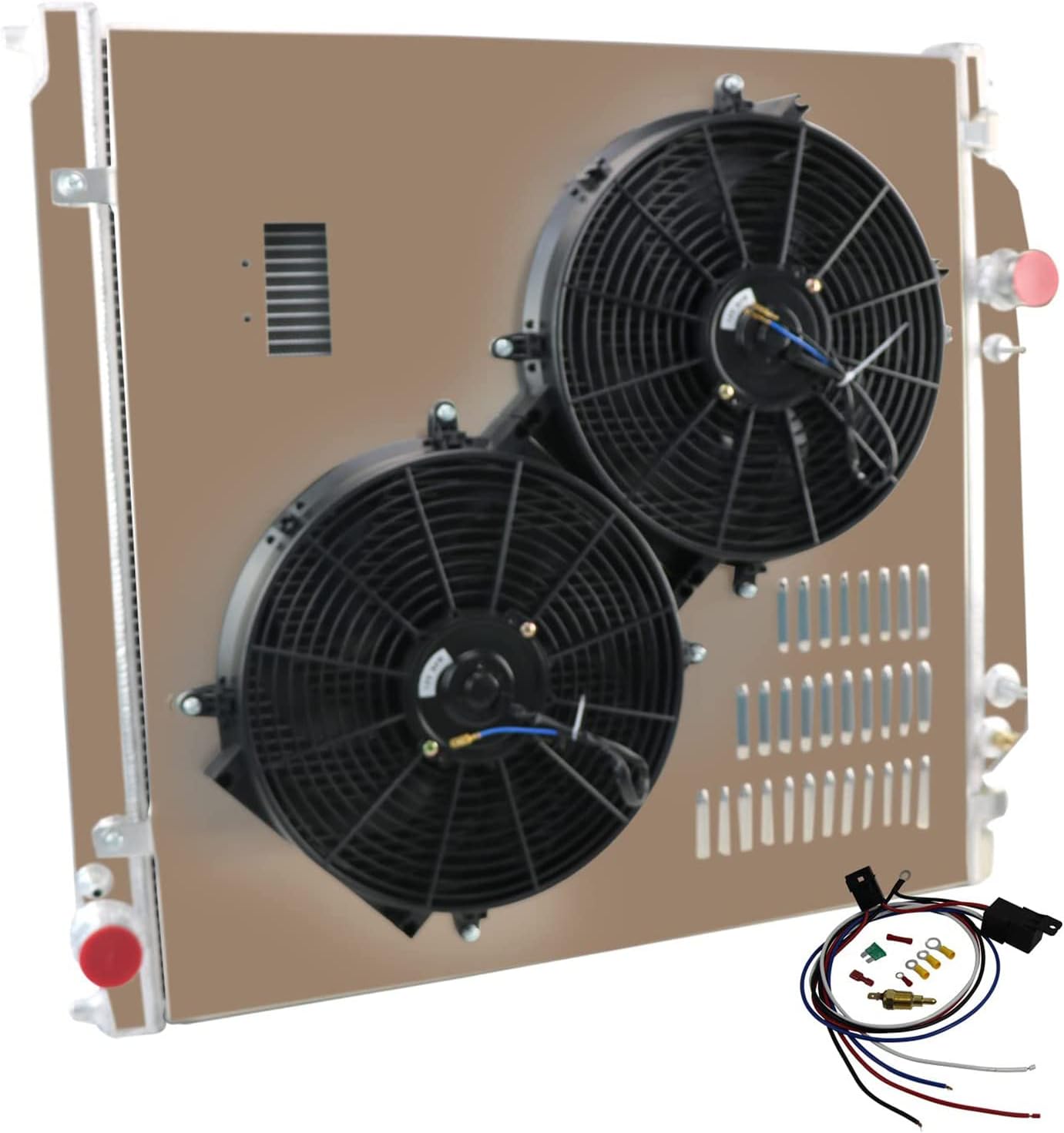 RadRace Aluminum Radiator for 2003 2004 2005 2006 2007 Ford F250 F350 F450 F550 6.0 Powerstroke 03 04 05 06 07 2 Row Core Radiators Shroud Fan Relay Kit