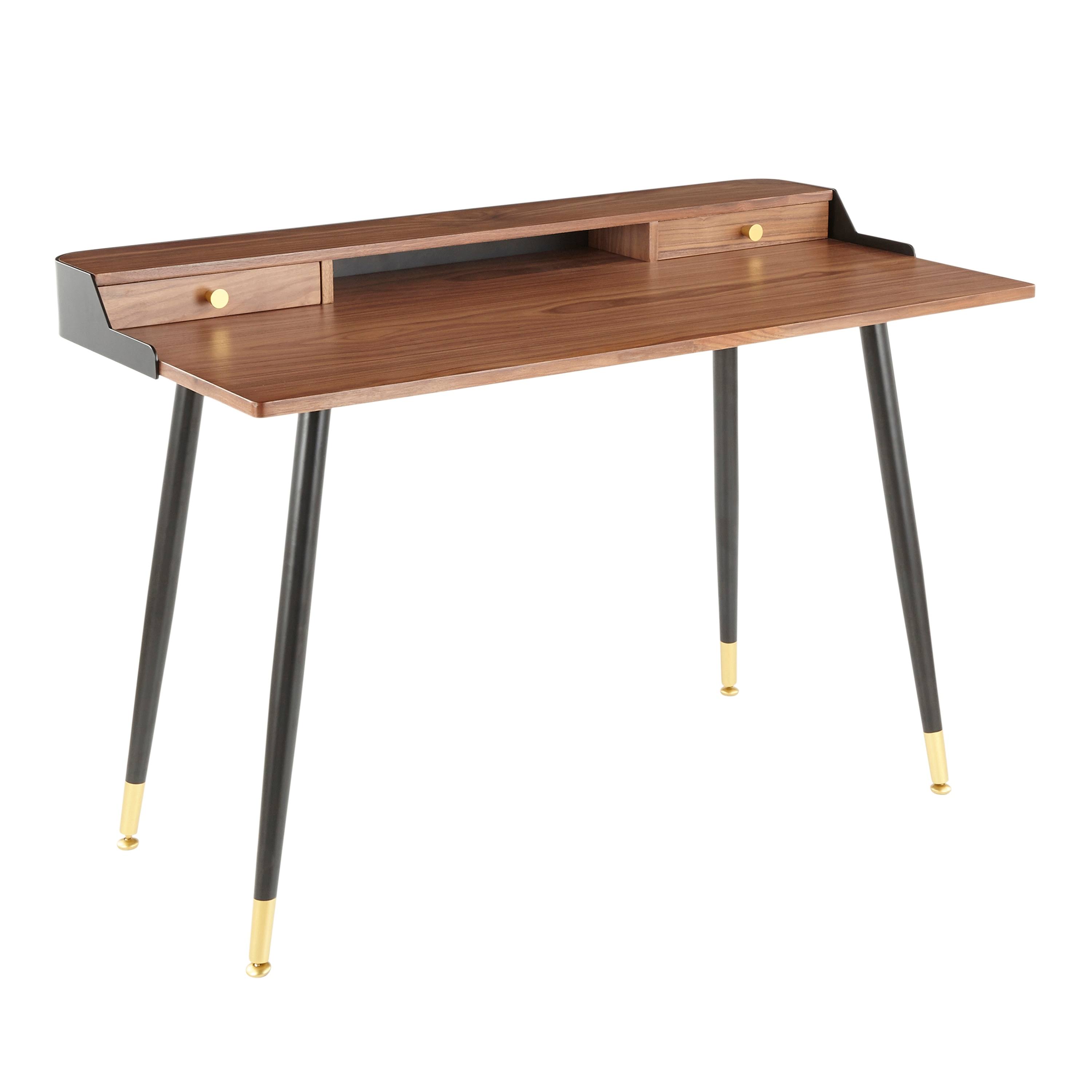 Carson Carrington Creggan Mid-Century Modern Black Metal u0026 Wood Office Desk - Walnut