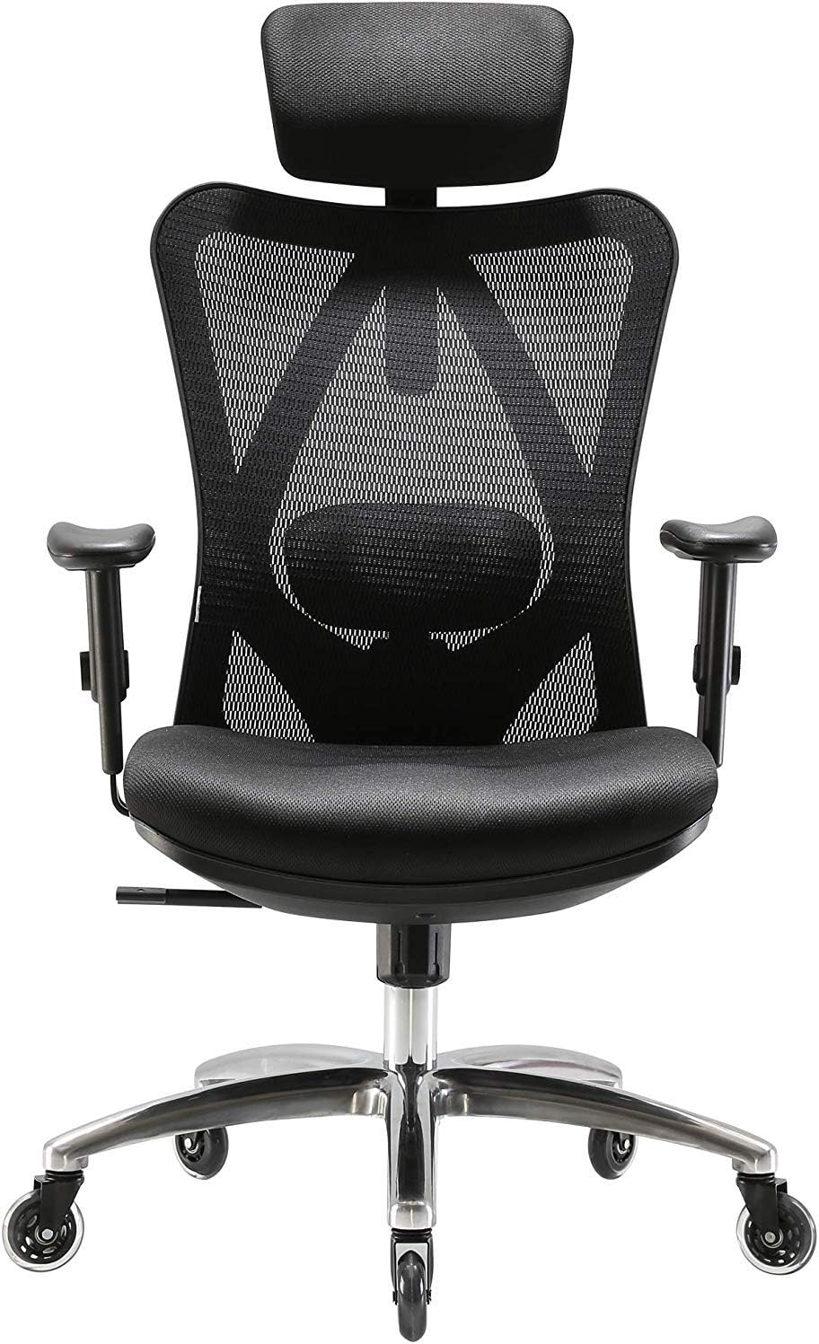 XUER Ergonomic Office Chair, Mesh Computer Desk Chair with Adjustable Sponge Lumbar Support, Thick Cushion, PU Armrest and Headrest, High Back Swivel Home Office Task Chair for Work (Black)