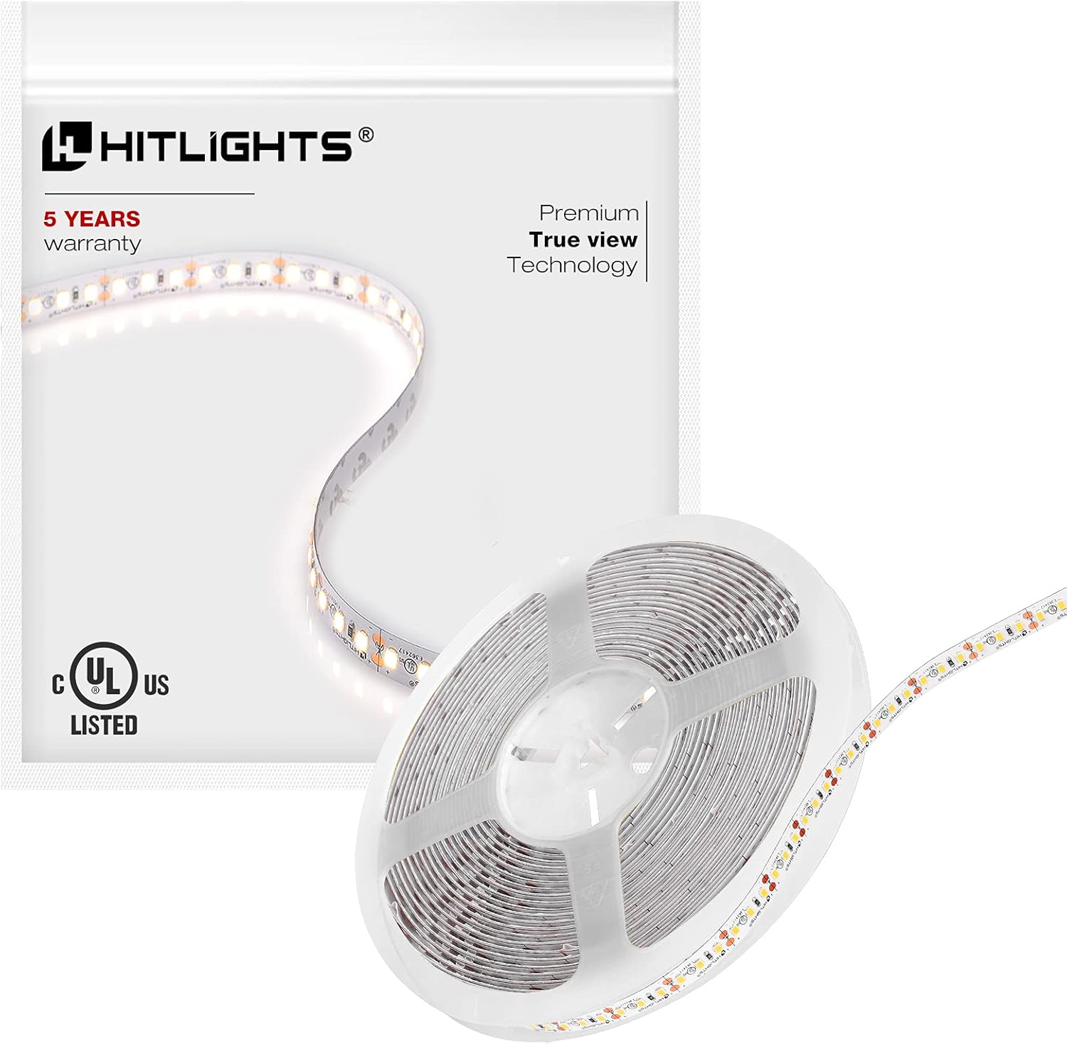 HitLights Cool White LED Strip Lights, UL-Listed Premium High Density 2835, 24.6 Feet, 900 LEDs, 5000K, 72W, CRI 91.5, 12V DC LED Tape Lights Pack of 2