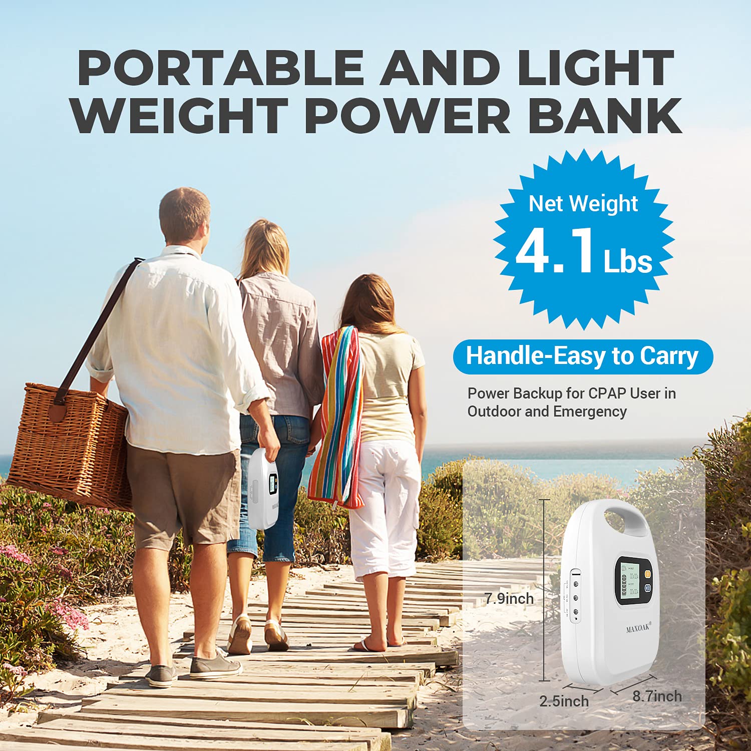 CPAP Battery Backup MAXOAK CPAP Power Bank Compatible with Airsense 10/Aircurve 10 / S9 /Dreamstation/System one Z1 Mini Travel Camping Emergency Power DC12/15/24V&USB5V