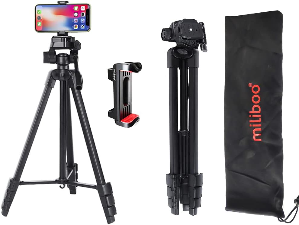 miliboo Tripod for Phone Lightweight 58Inch Universal Phone Tripod Photography Video Vlog Stand Lightweight Travel with Phone Holder A301 Pack of 2