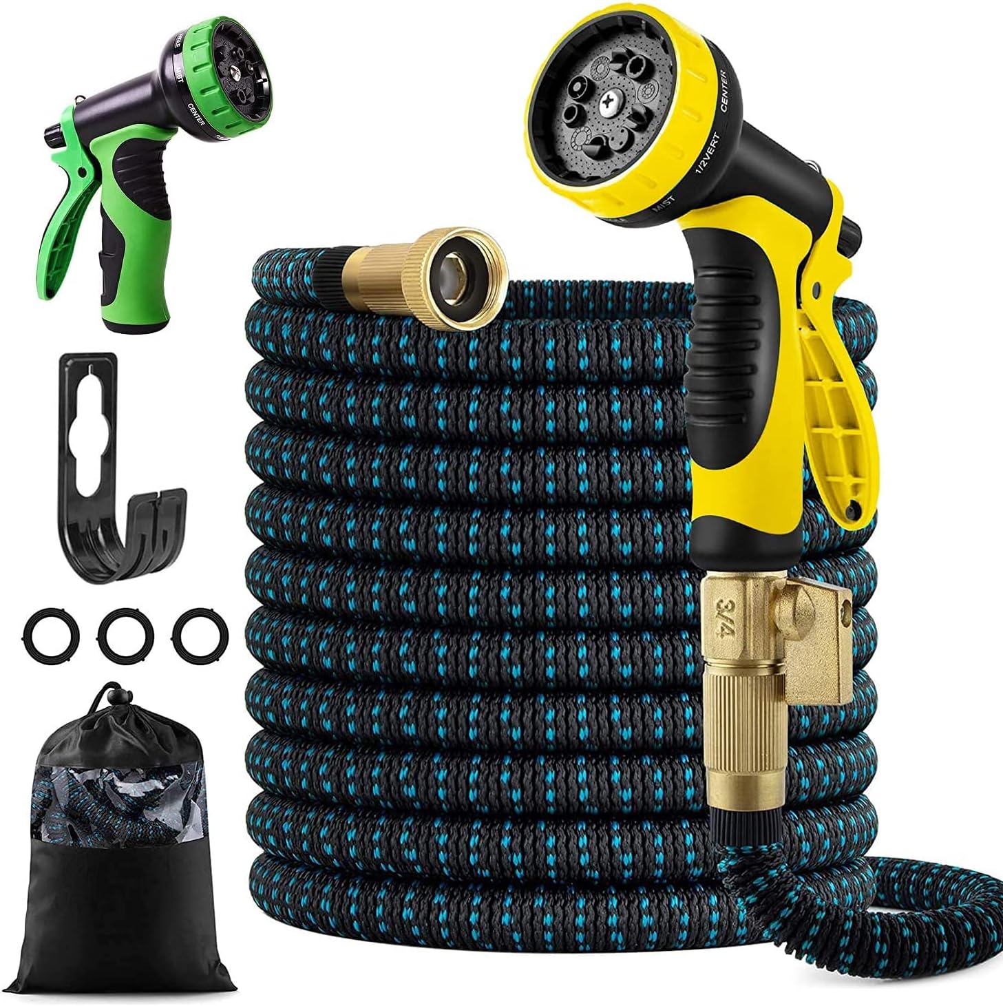 FIENVO Upgraded Expandable Durable No-Kink Flexible Garden Water Hose Set with Extra Strength Fabric Triple Layer Latex Core,3/4