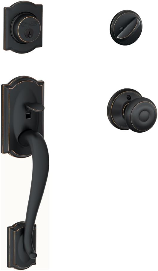 SCHLAGE Lock Company Camelot Single Cylinder Handleset and Georgian Knob, Matte Black (F60 CAM 622 GEO)
