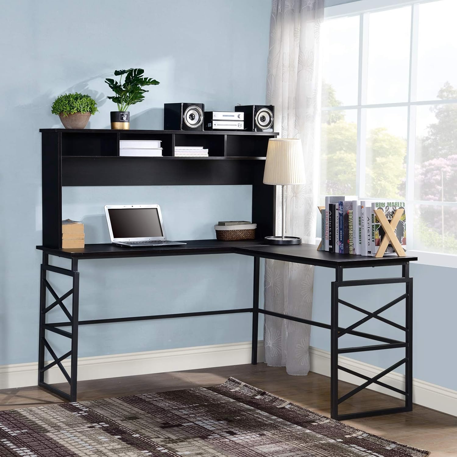 Legacy Home Hoboken L-Shaped Desk with Hutch, Corner Desk, Computer Desk, Soho