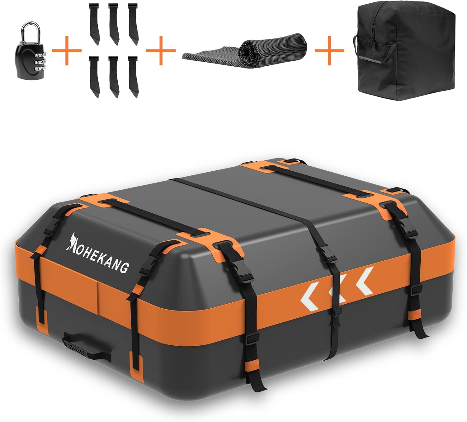 Car Roof Bag, 15 Cubic Feet Car Rooftop Cargo Carrier Bag, Waterproof Reflective Car Top Carrier Roof Bag for All Vehicle with/Without Rack - Anti-Slip Mat, 8 Reinforced Straps, 6 Door Hooks