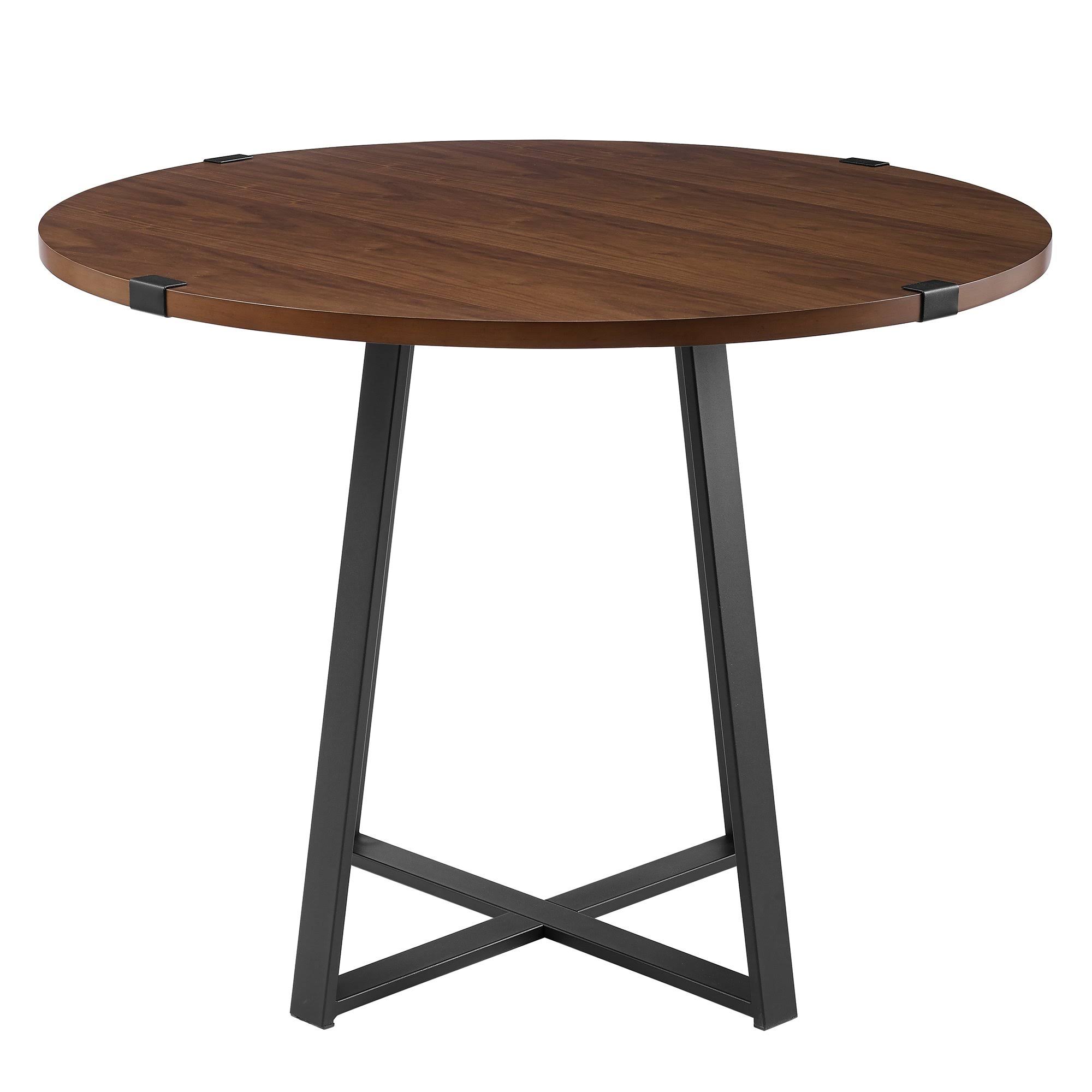 Walker Edison 40x22 Round Dining Table Dark Walnut Black Metal