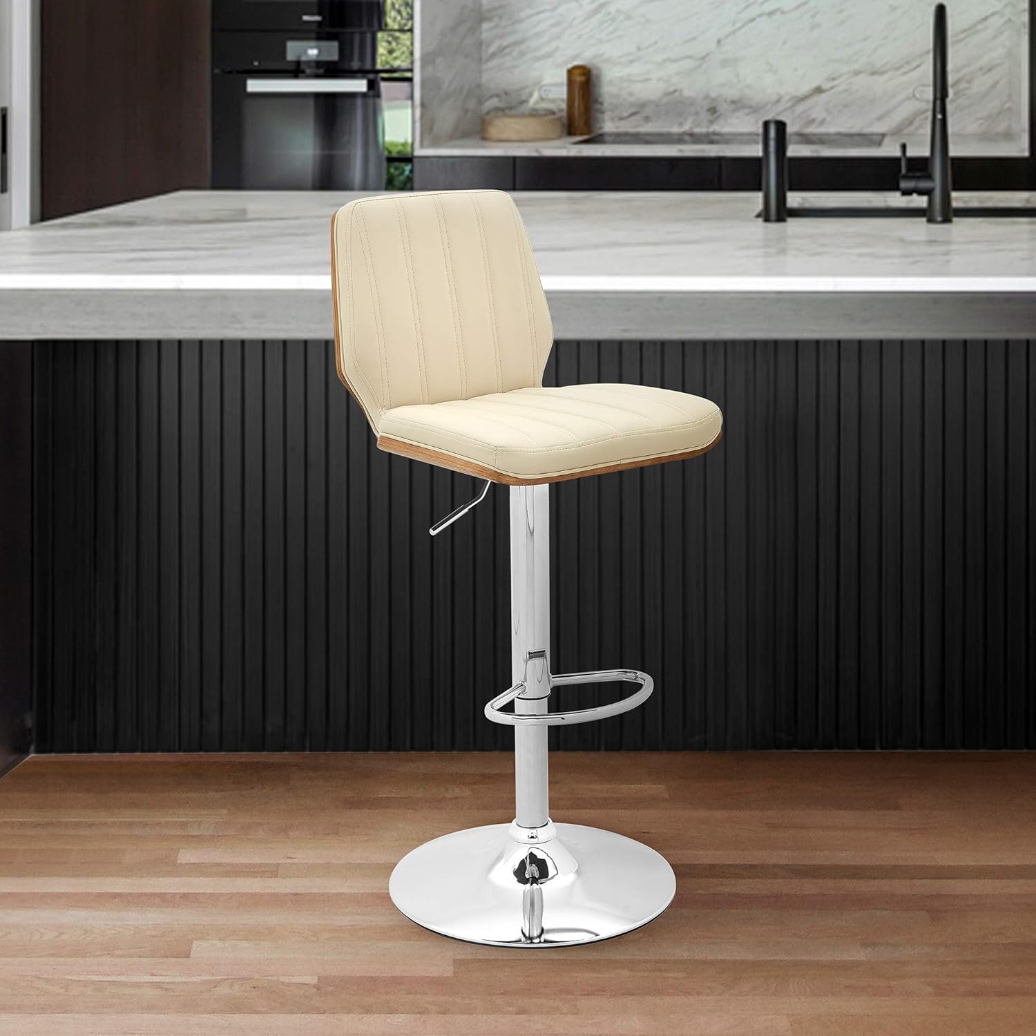 Sabine Adjustable Swivel Gray Faux Leather and Black Metal Bar Stool