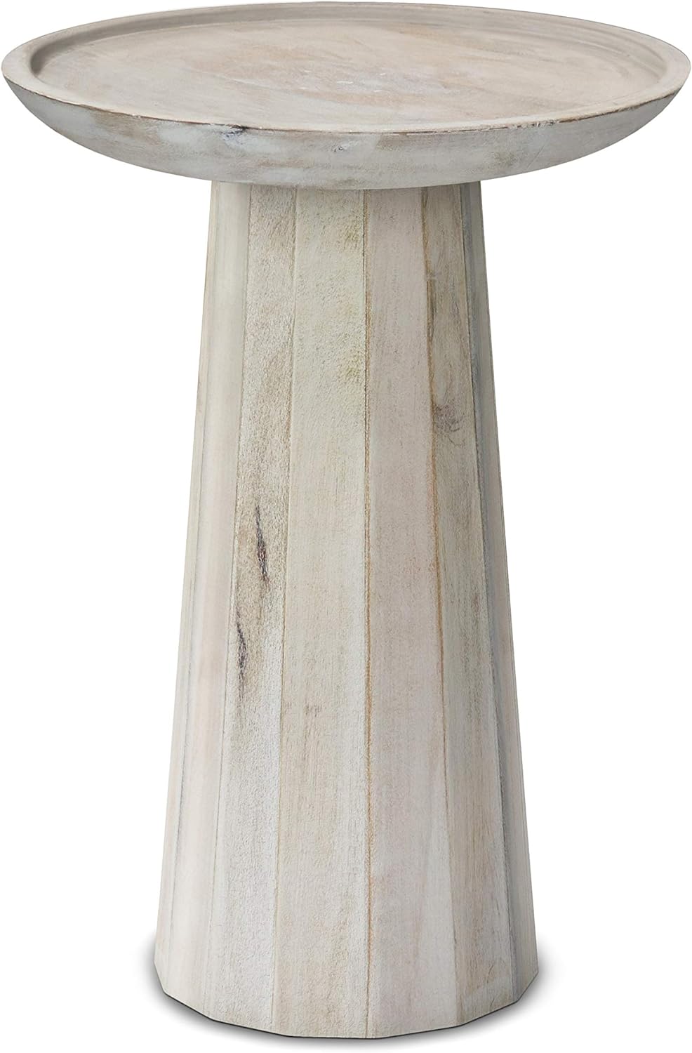 SIMPLIHOME Dayton SOLID MANGO WOOD 13 inch Wide Round Contemporary Wooden Accent Table in White Wash , Fully Assembled, for the Living Room and Bedroom
