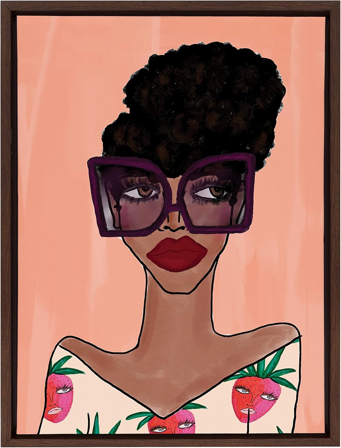 Kate and Laurel Sylvie Fashion Girl 3 Framed Canvas by Kendra Dandy of Bouffants and Broken Hearts, 18x24, Brown Pack of 2