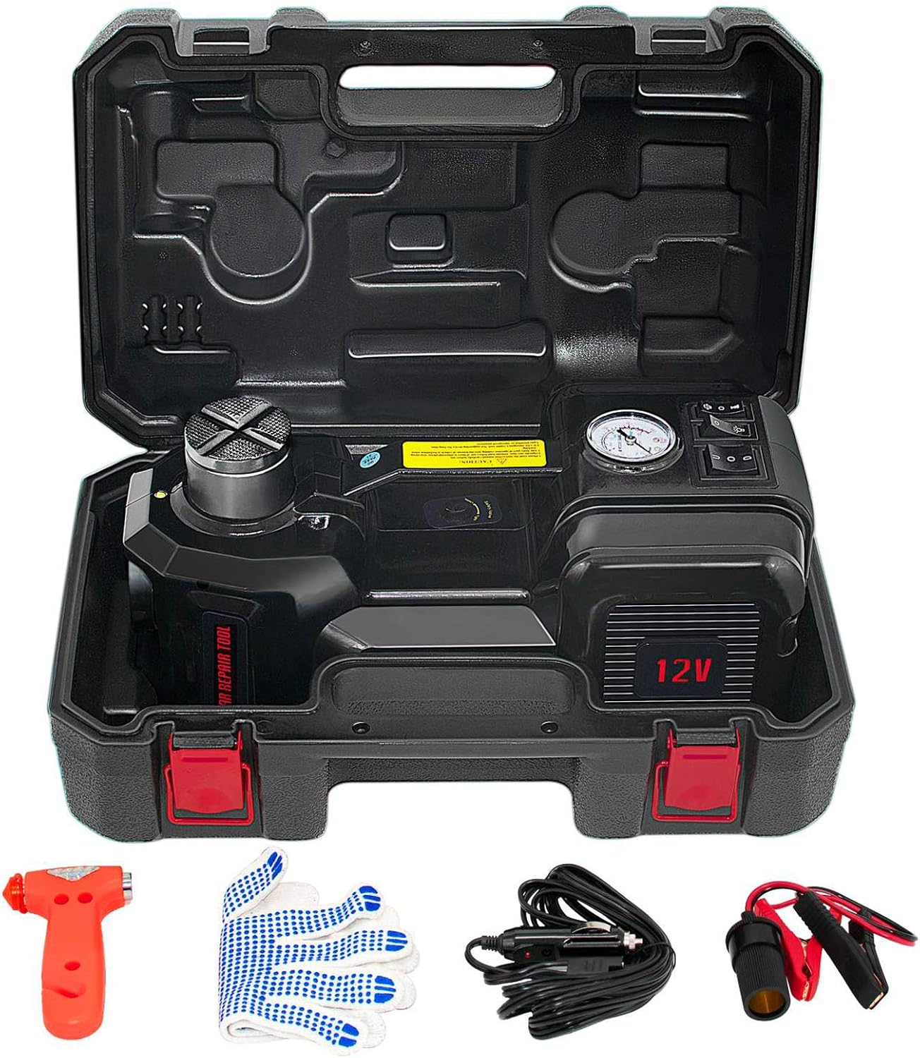 Electric Car Jack 5 Ton 12V Car Jack Hydraulic Lifting Range 6.1-17.7 inch Electric Jack for Car SUV Sedan MPV Tire Changing Kit Equipped with Inflator