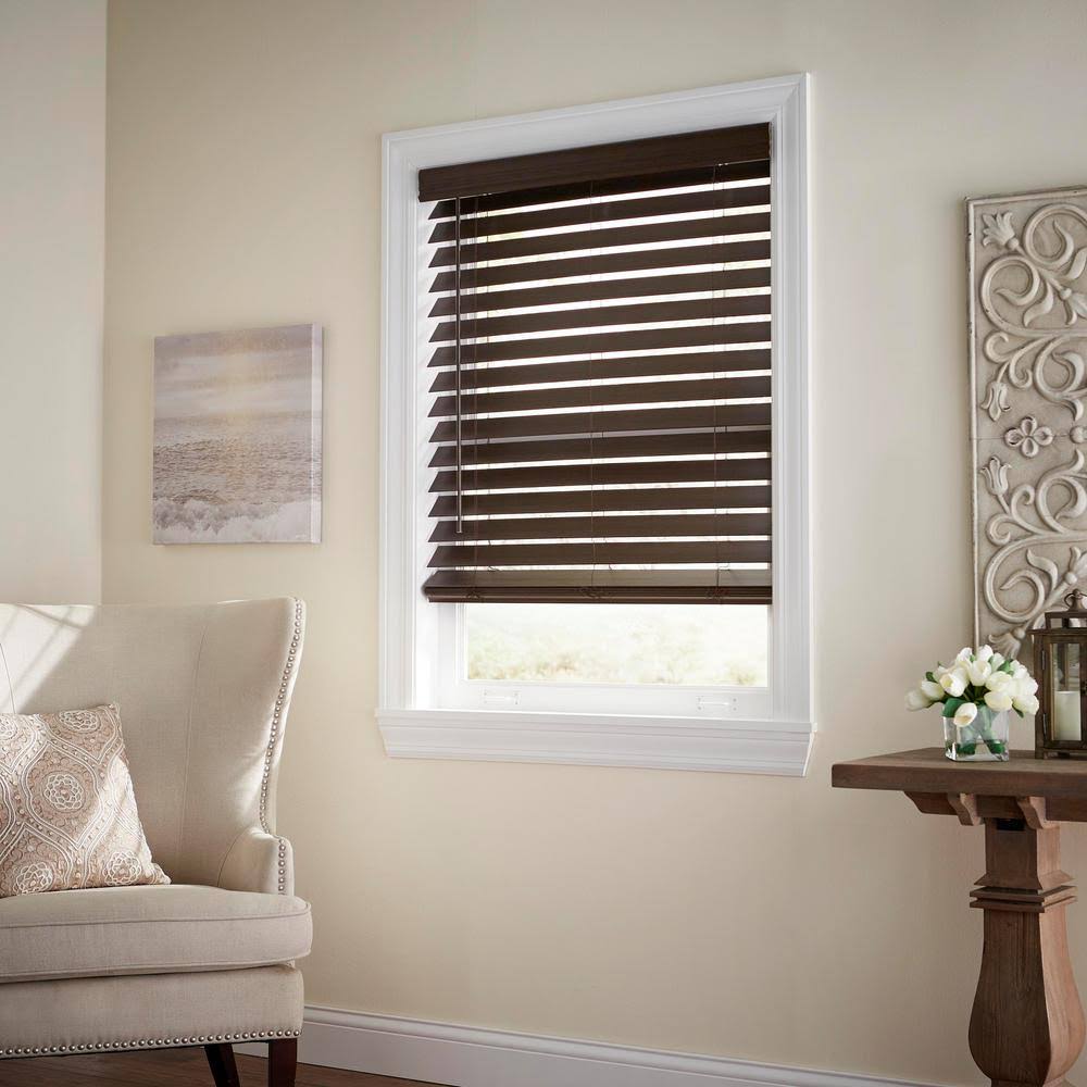 Home Decorators Collection Espresso Faux Wood Blind 47 x 72 in Cordless Room Darkening Privacy Window Shade