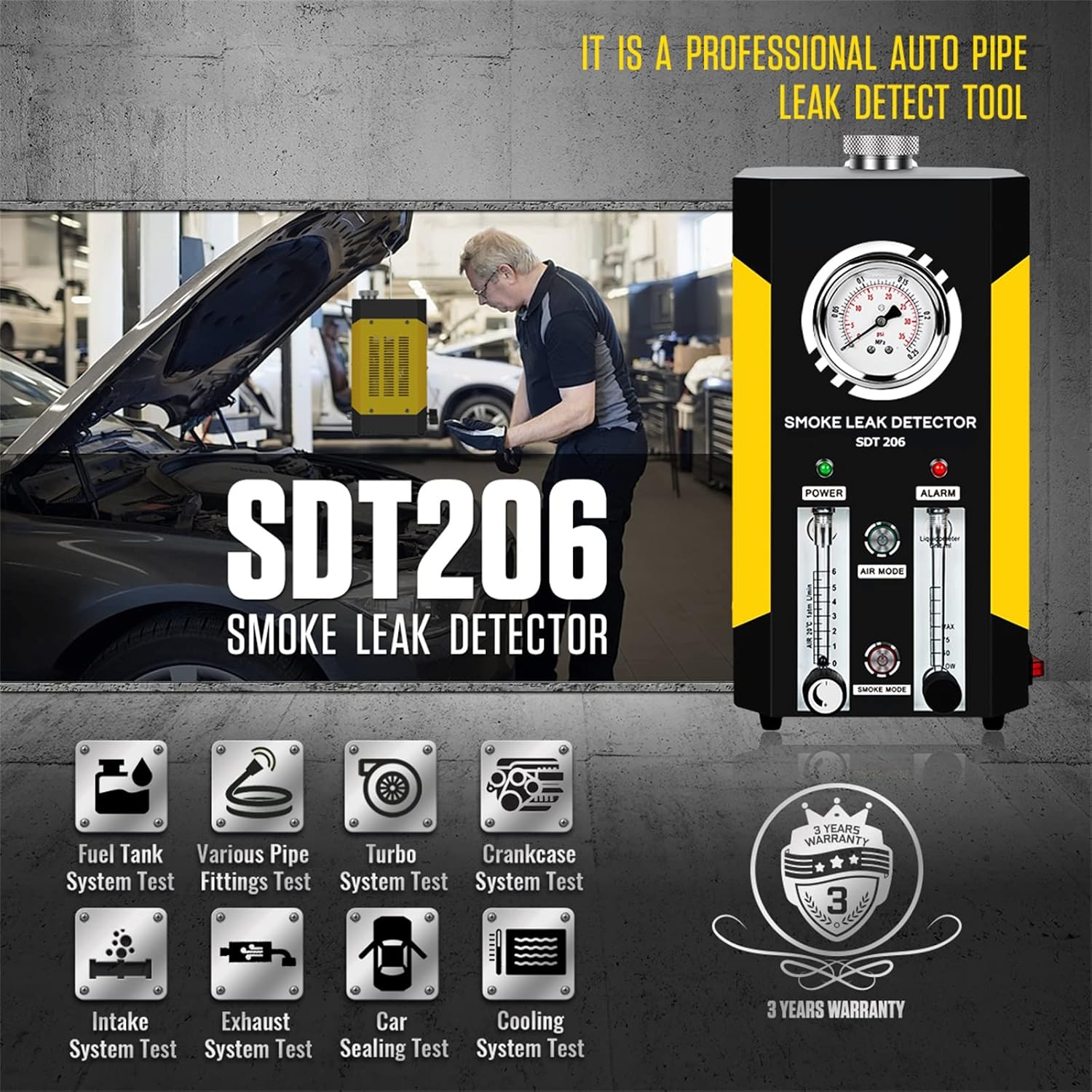 VKALTUL Automotive Smoke Machine Leak Detector EVAP 12V Car Pipe System Smoke Tester with Adjustable Flow Meter for Vehicles Motorcycles