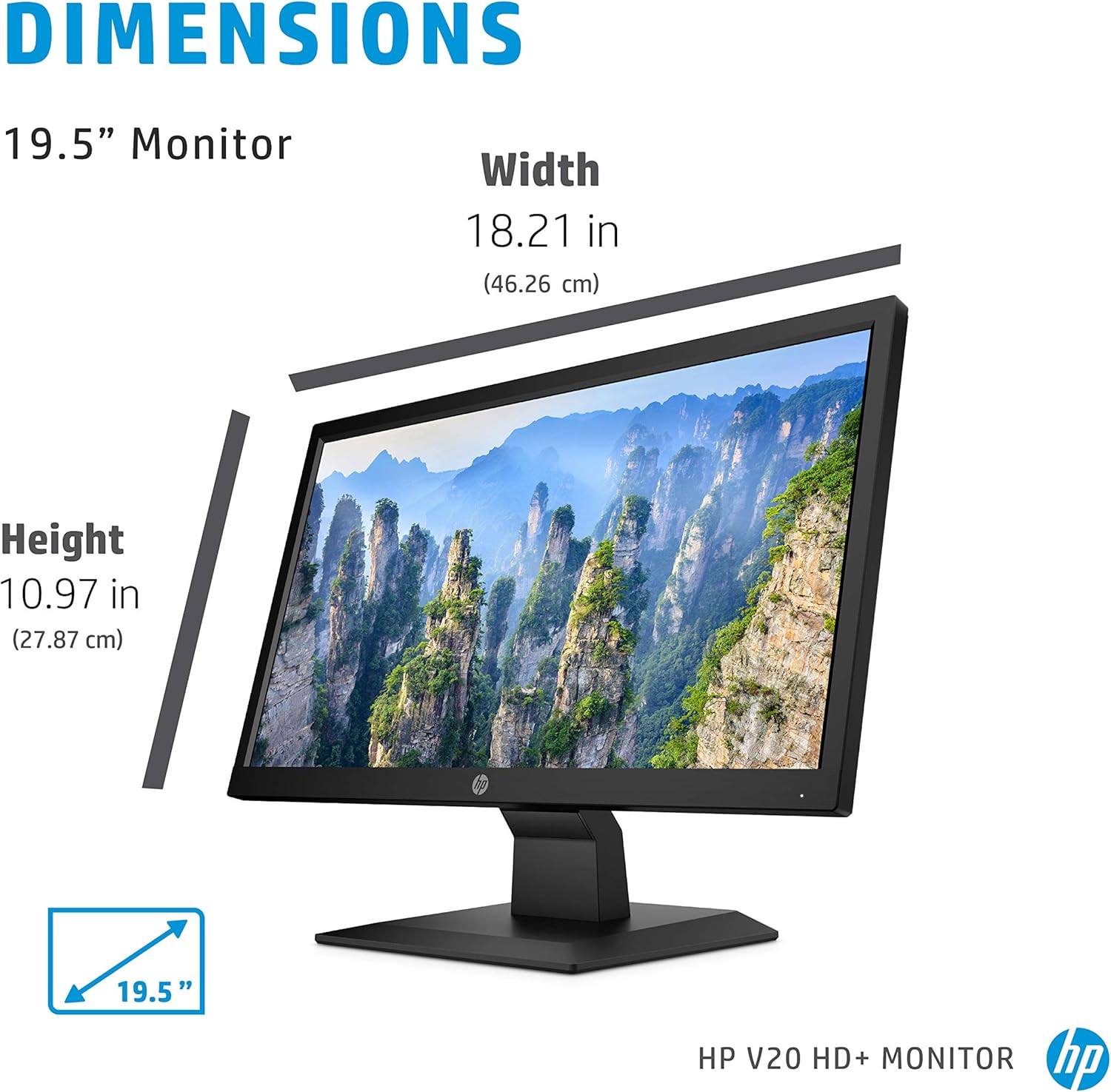 HP V20 HD+ Monitor | 19.5-inch Diagonal HD+ Computer Monitor with TN Panel and Blue Light Settings | HP Monitor with Tiltable Screen HDMI and VGA Port | (1H848AA#ABA), Black