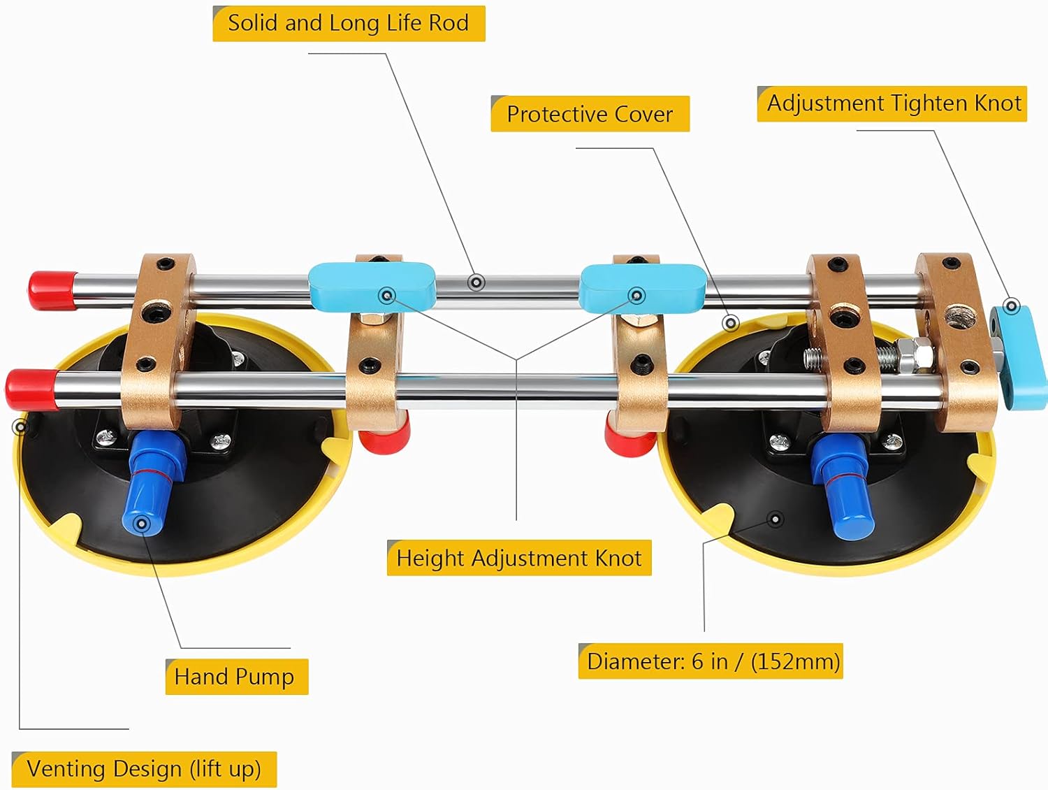 Inccala Seamless Seam Setter with 6 Inch Vacuum Suction Cups for Seam Joining and Leveling, Adjustable Stone Seam Setter Professional Countertop Installation Tool for Granite, Slab, Glass (1 pack)
