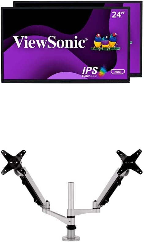 ViewSonic VG2448_H2 24 Inch Dual Pack Head-Only IPS 1080p Monitors with ViewSonic LCD-DMA-002 Spring-Loaded Dual Monitor Mounting Arm