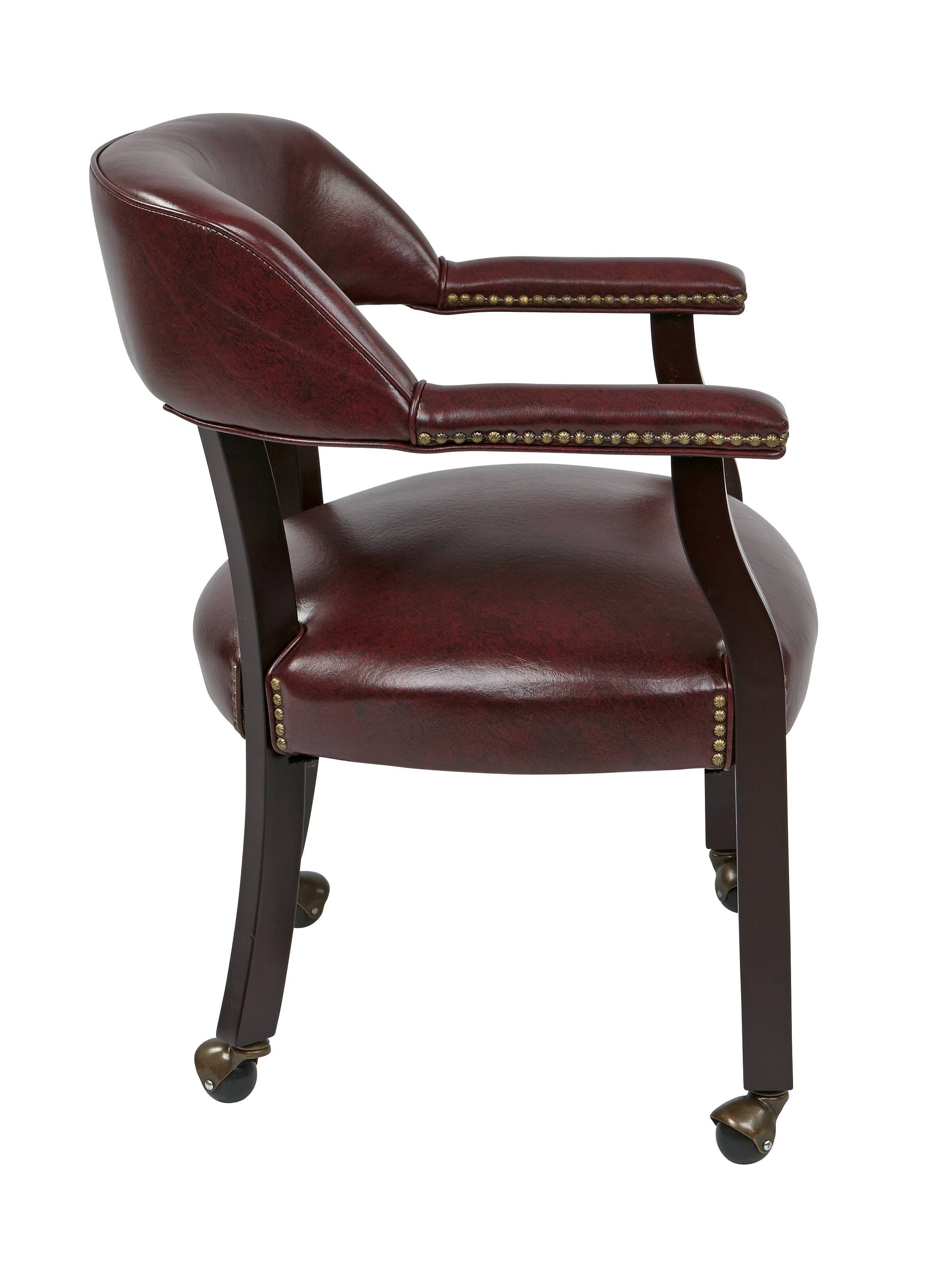 Office Star Traditional Guest Chair with Wrap Around Back and Casters, Brown
