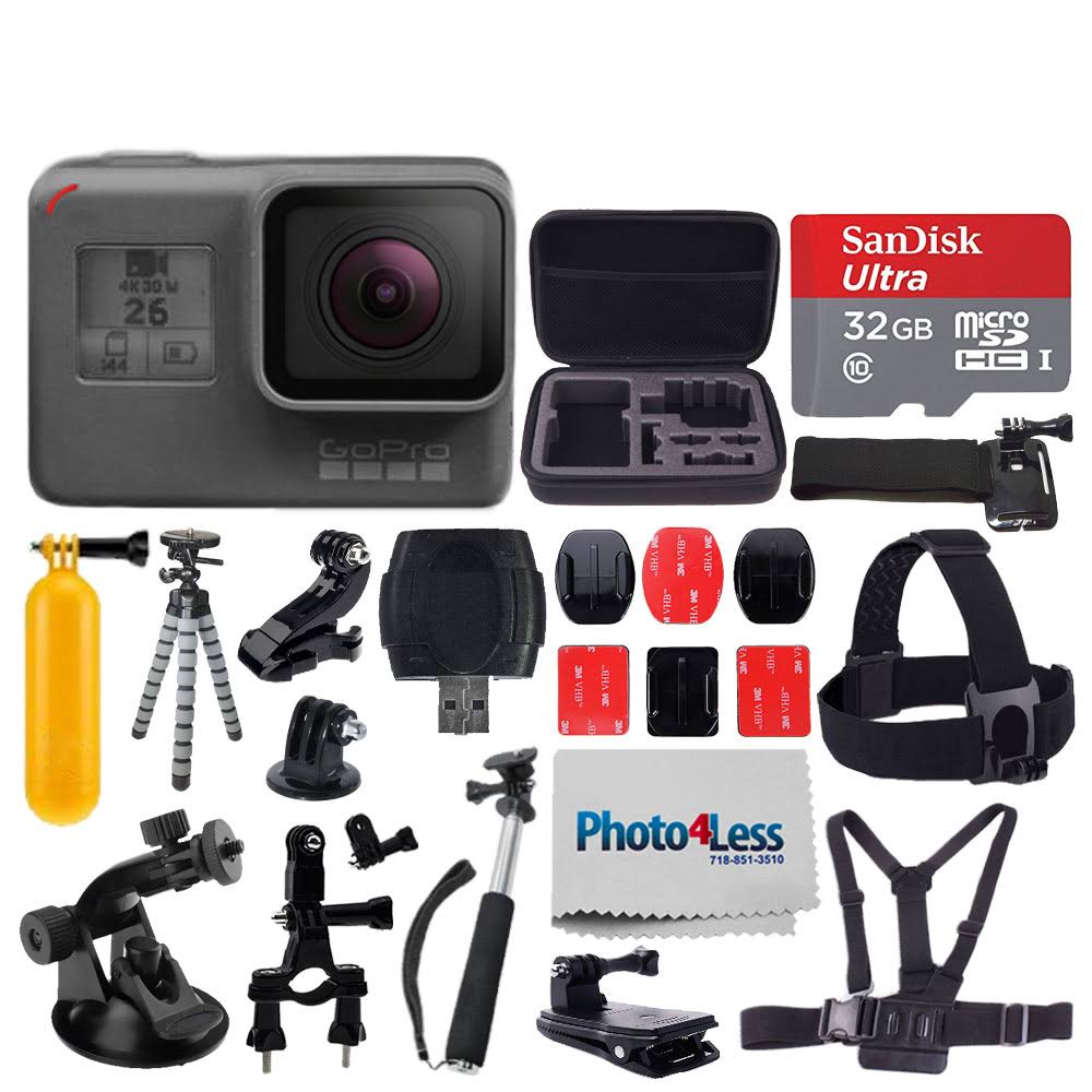 GoPro Hero6 Black Sports Action Video Camera - Waterproof to 33&, Wi-Fi, Bluetooth u0026 GPS + SanDisk Ultra 32GB Card + Extenda