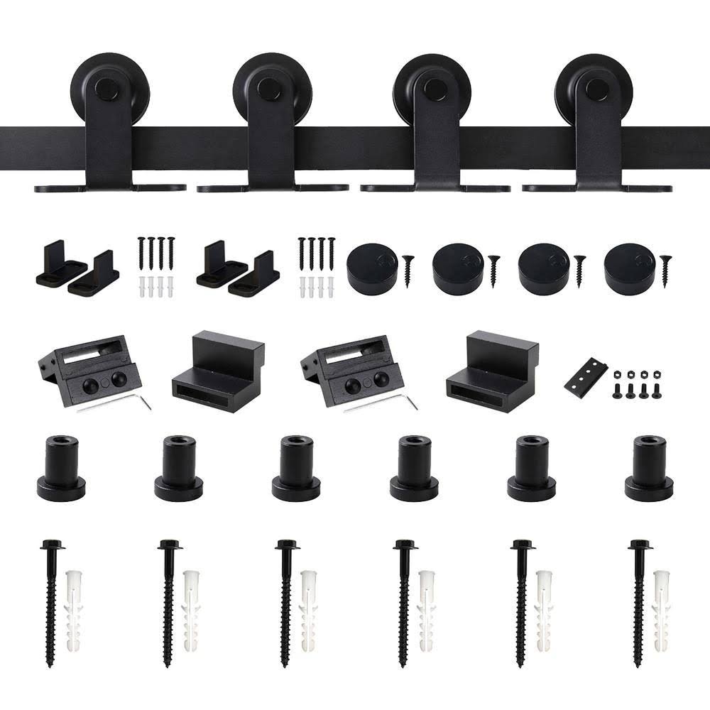 Winsoon GCM1953 8 ft./96 in. Frosted Black Top Mount Sliding Barn Door Hardware Track Kit for Double Doors with Non-Routed Floor