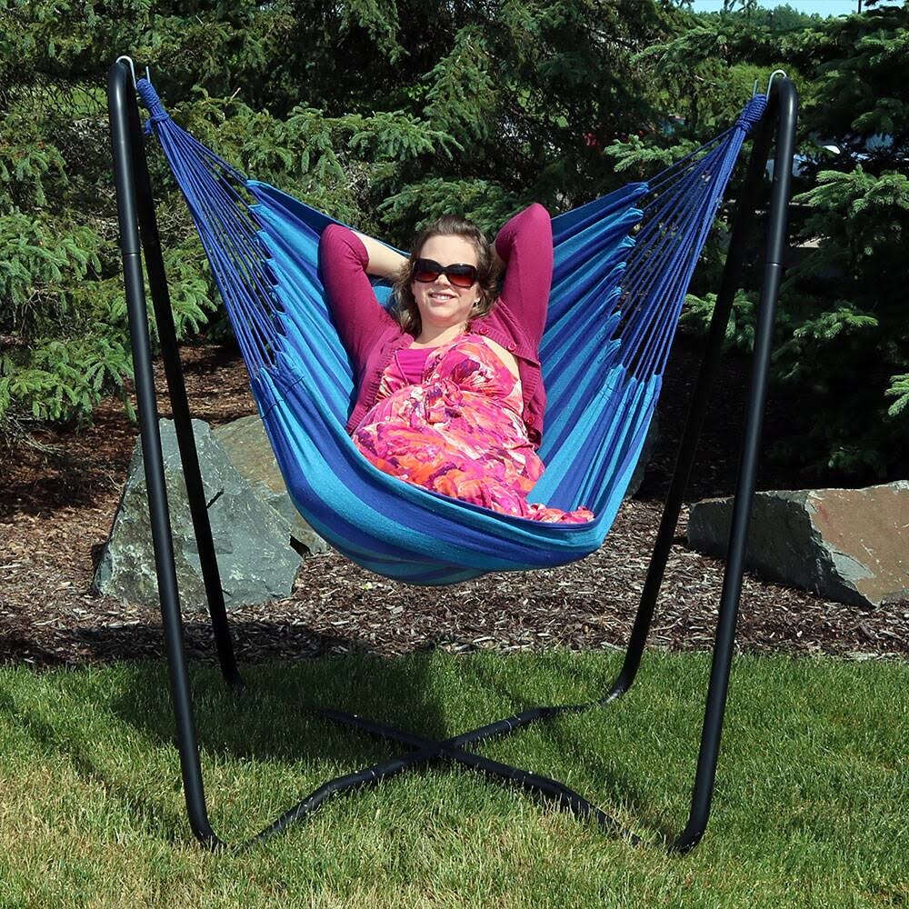 Sunnydaze Decor Hanging Hammock Chair Swing with Space-Saving Stand - Beach Oasis
