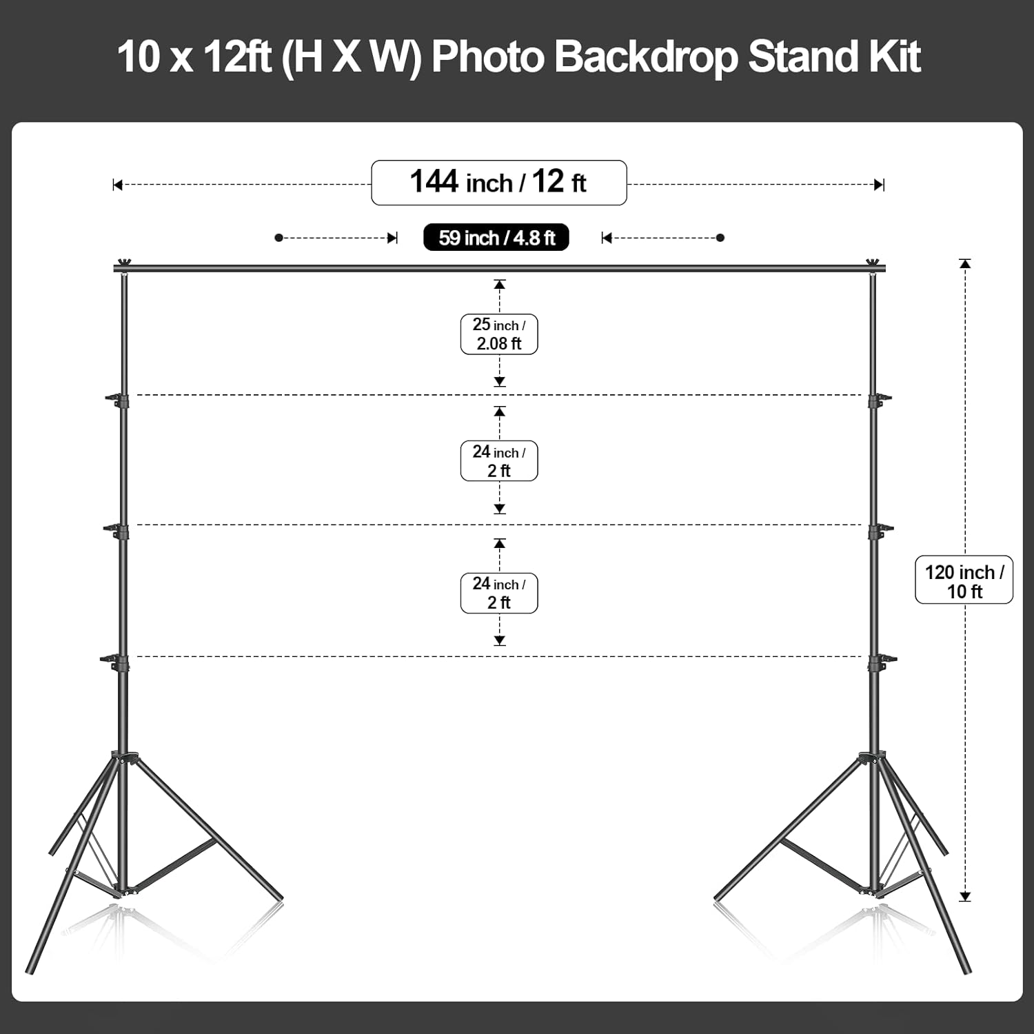EMART 10 x 12ft (H X W) Photo Backdrop Stand Kit, Adjustable Photography Video Studio Background Stand Support System for Photo Booth Muslin