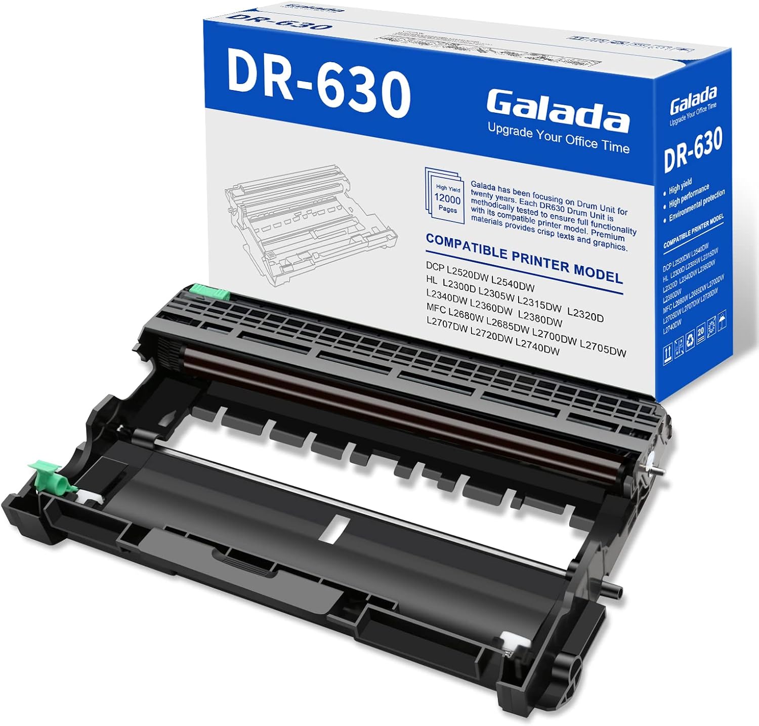 Galada Compatible Drum Unit Replacement for DR630 DR-630 for Brother HL-L2360DW HL-L2380DW HL-L2300D HL-L2320D HL-L2340DW MFC-L2700DW DCP-L2540DW DCP-L2520DW Printer 1 Pack(Drum Unit ONLY) Pack of 2