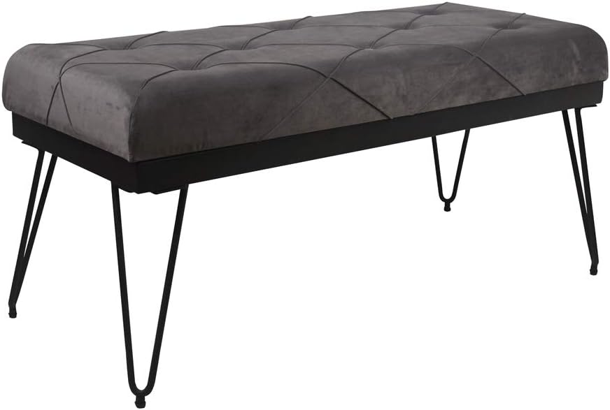 GIA Velvet Bench, Brushed Gray Seat/Black Metal Frame