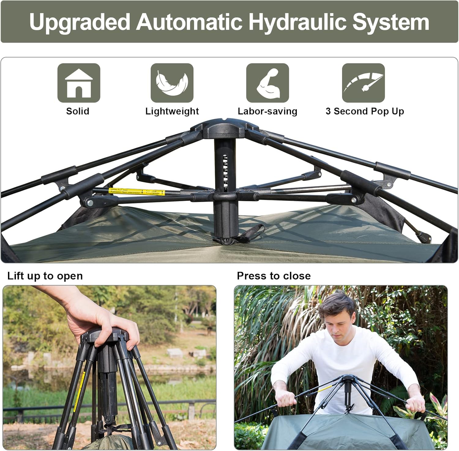 Instant Pop Up Tents for Camping, 2-3 Person Camping Tent Automatic 60s Setup Dome Tent, 2 in 1 Double-layer Waterproof Family Tent for Hiking Backpacking